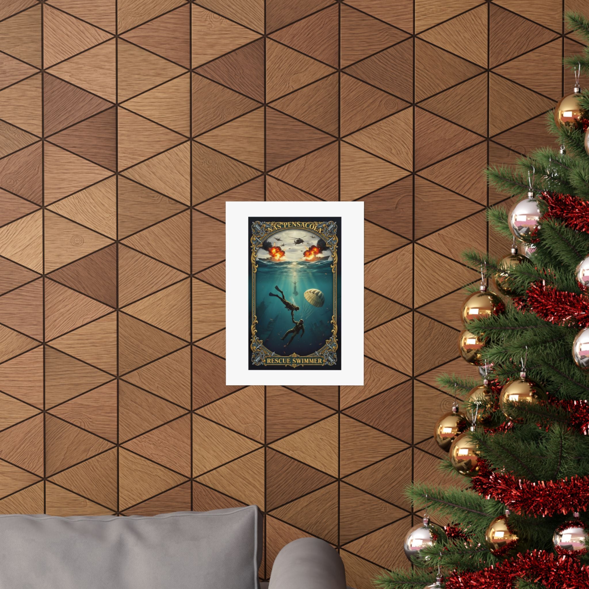 Rescue Swimmer Matte Vertical Poster — NAS Pensacola Military Aviation & Sea Rescue Art