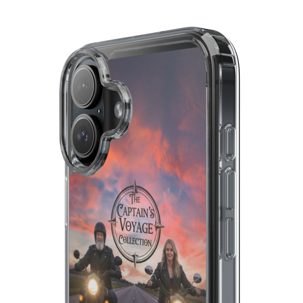 Clear Phone Case — 'The Captain's Voyage Collection' Motorcycle Sunset Design