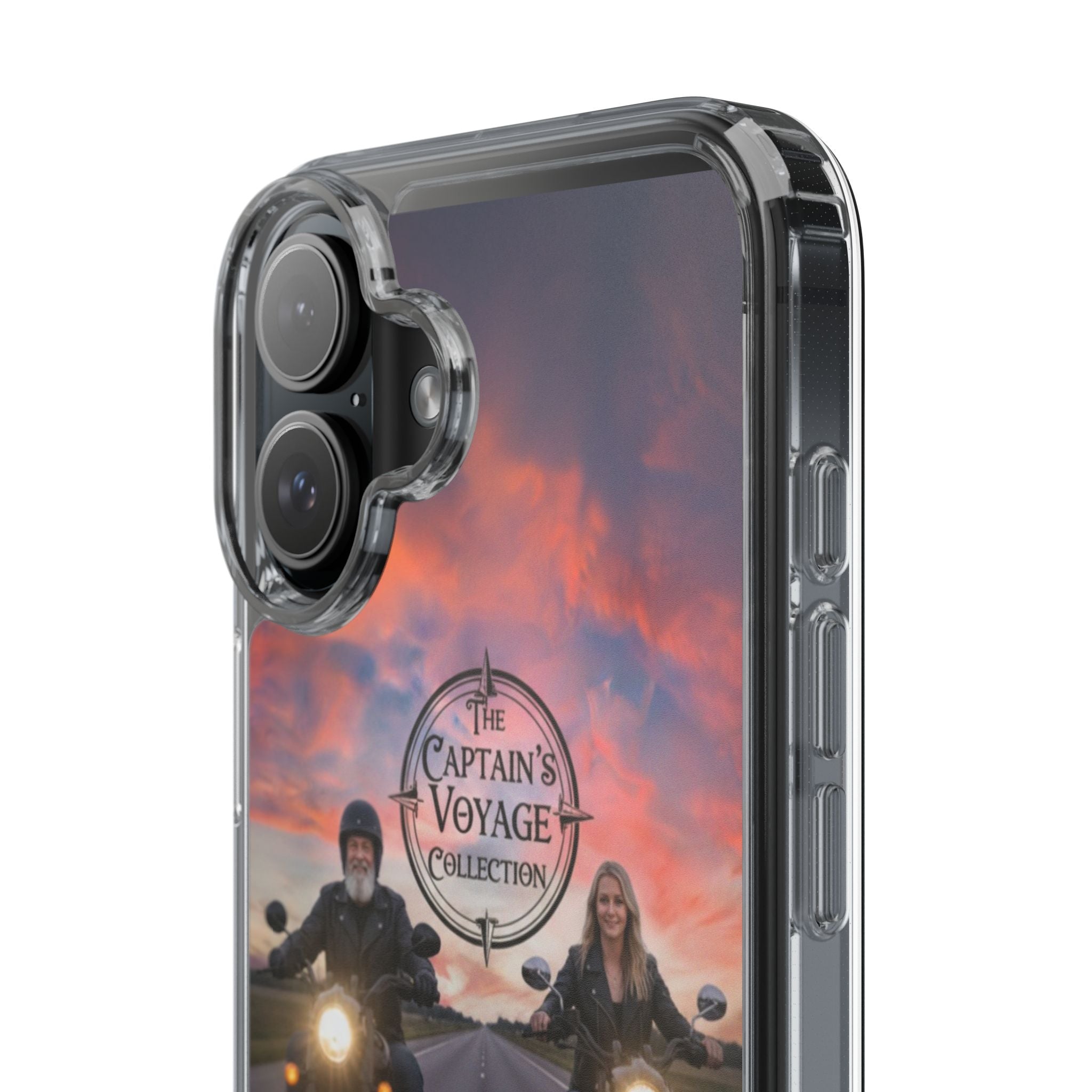 Clear Phone Case — 'The Captain's Voyage Collection' Motorcycle Sunset Design