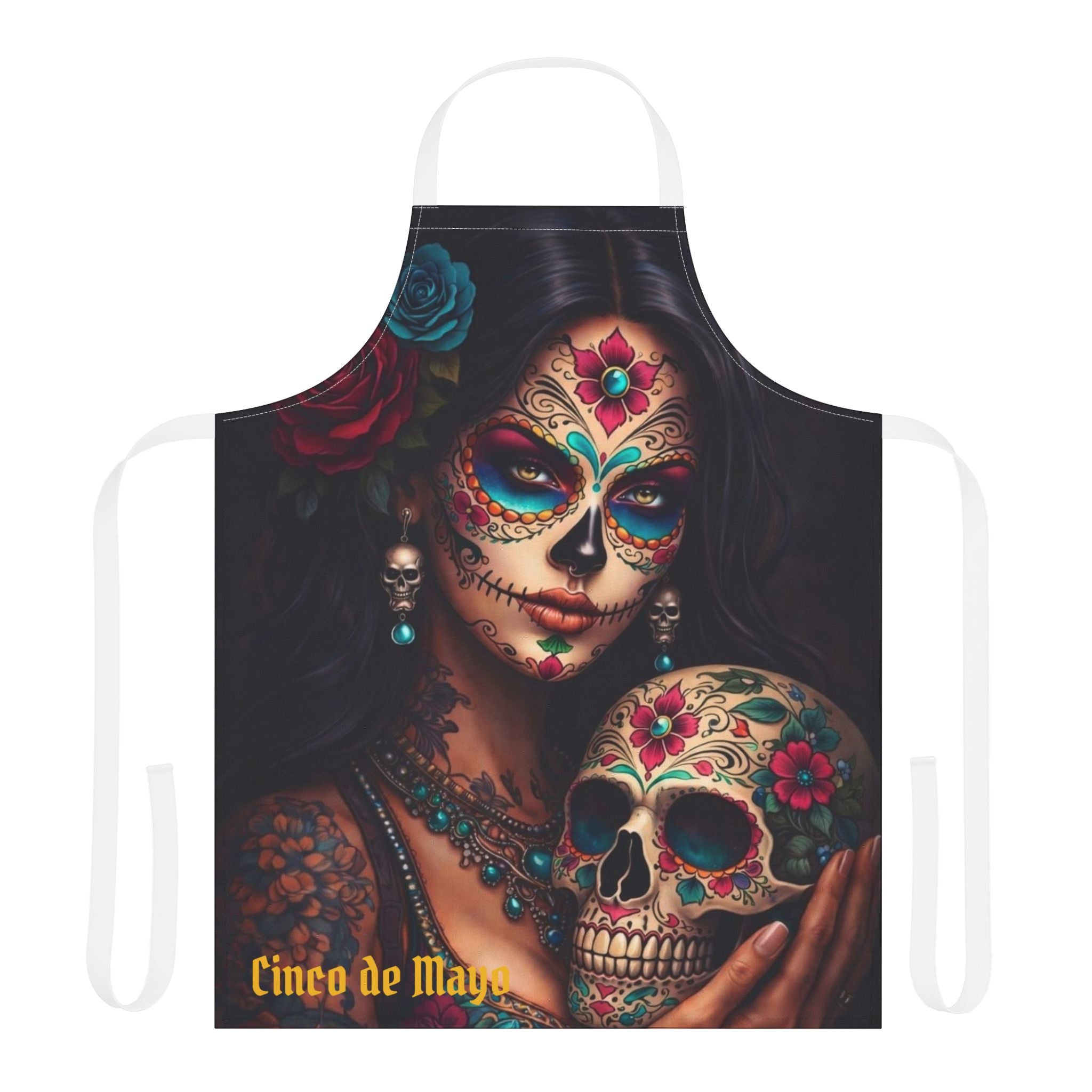 Day of the Dead Sugar Skull Apron — Cinco de Mayo Decorative Kitchen Apron