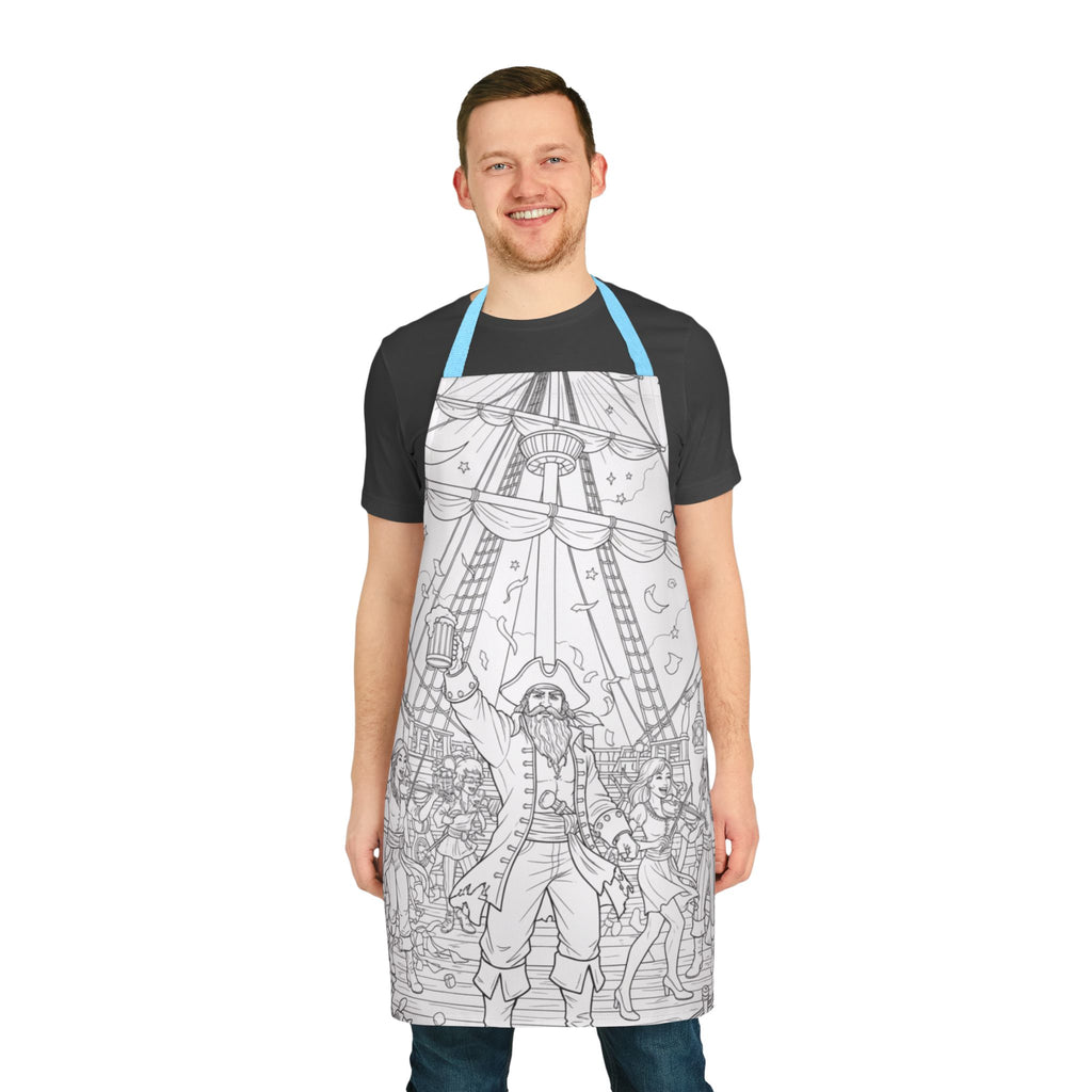 Pirate Party Apron — Illustrated Ship Deck Design for Cooking & BBQ