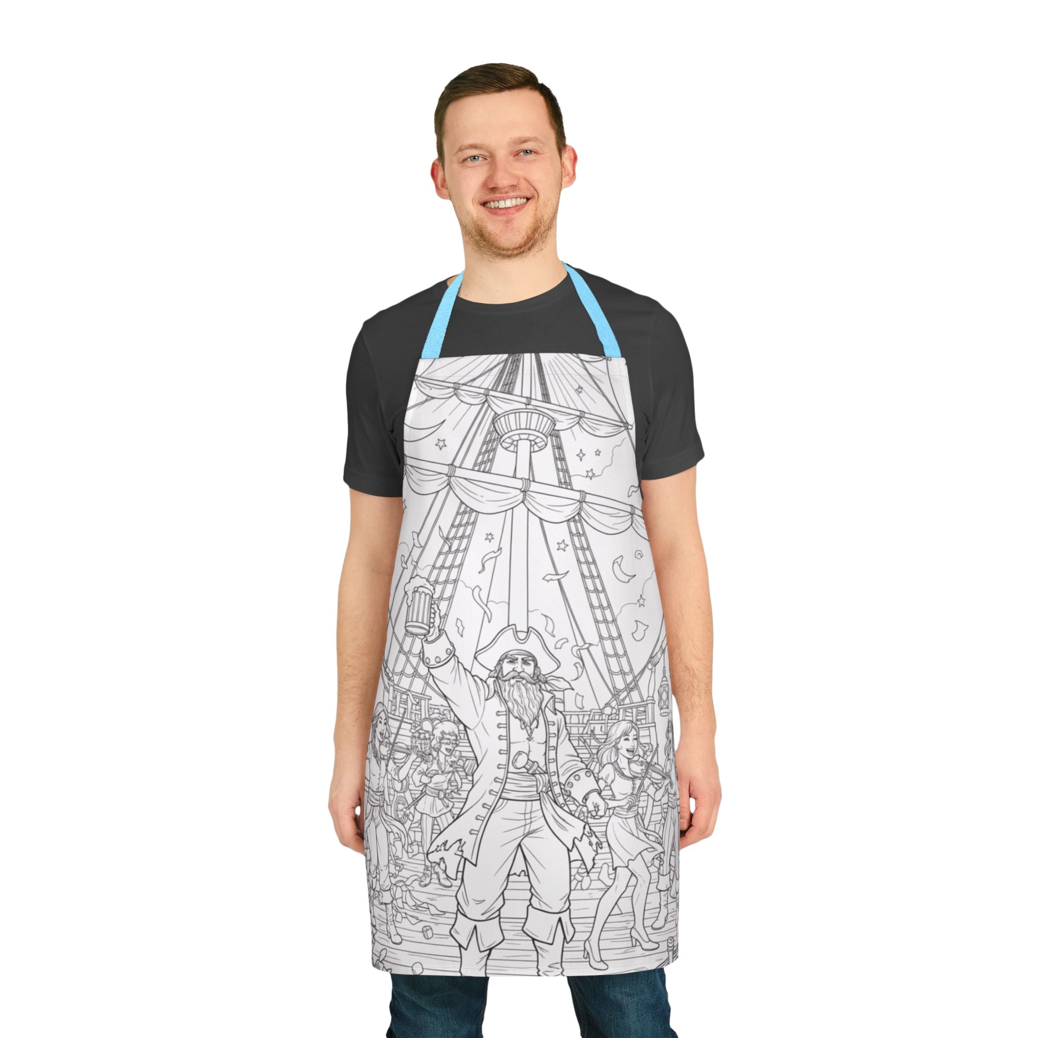 Pirate Party Apron — Illustrated Ship Deck Design for Cooking & BBQ