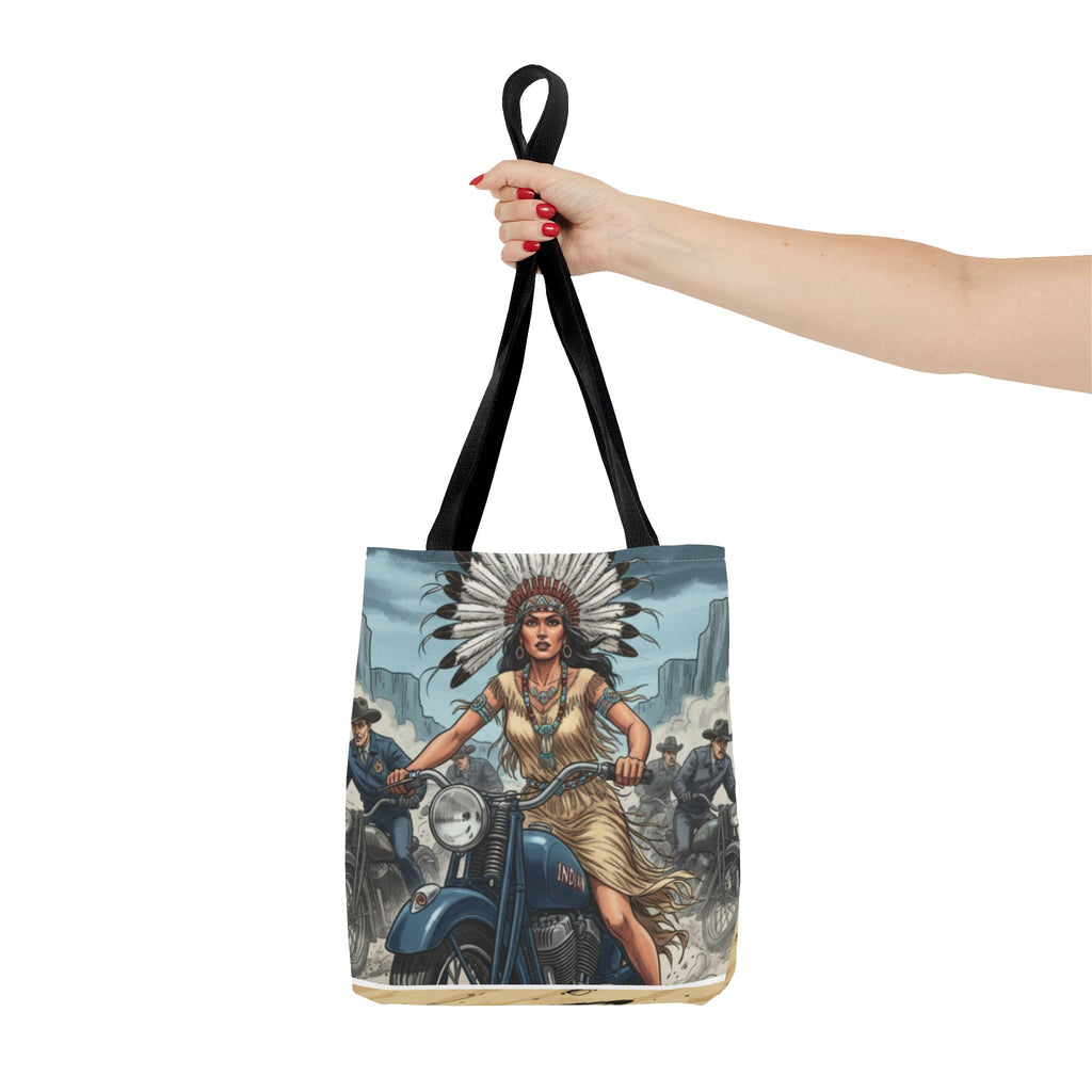 Vintage Biker Tote Bag — Motorcycle Pinup with Headdress