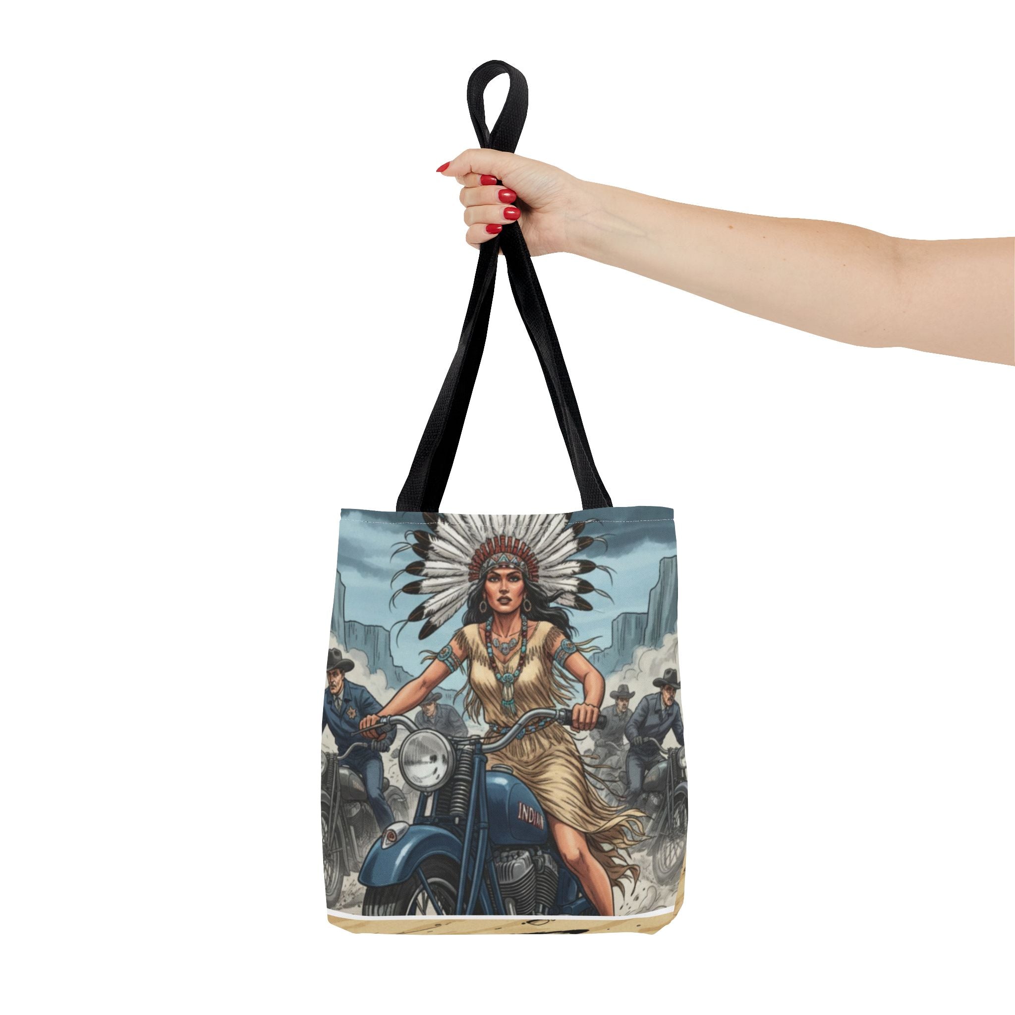 Vintage Biker Tote Bag — Motorcycle Pinup with Headdress