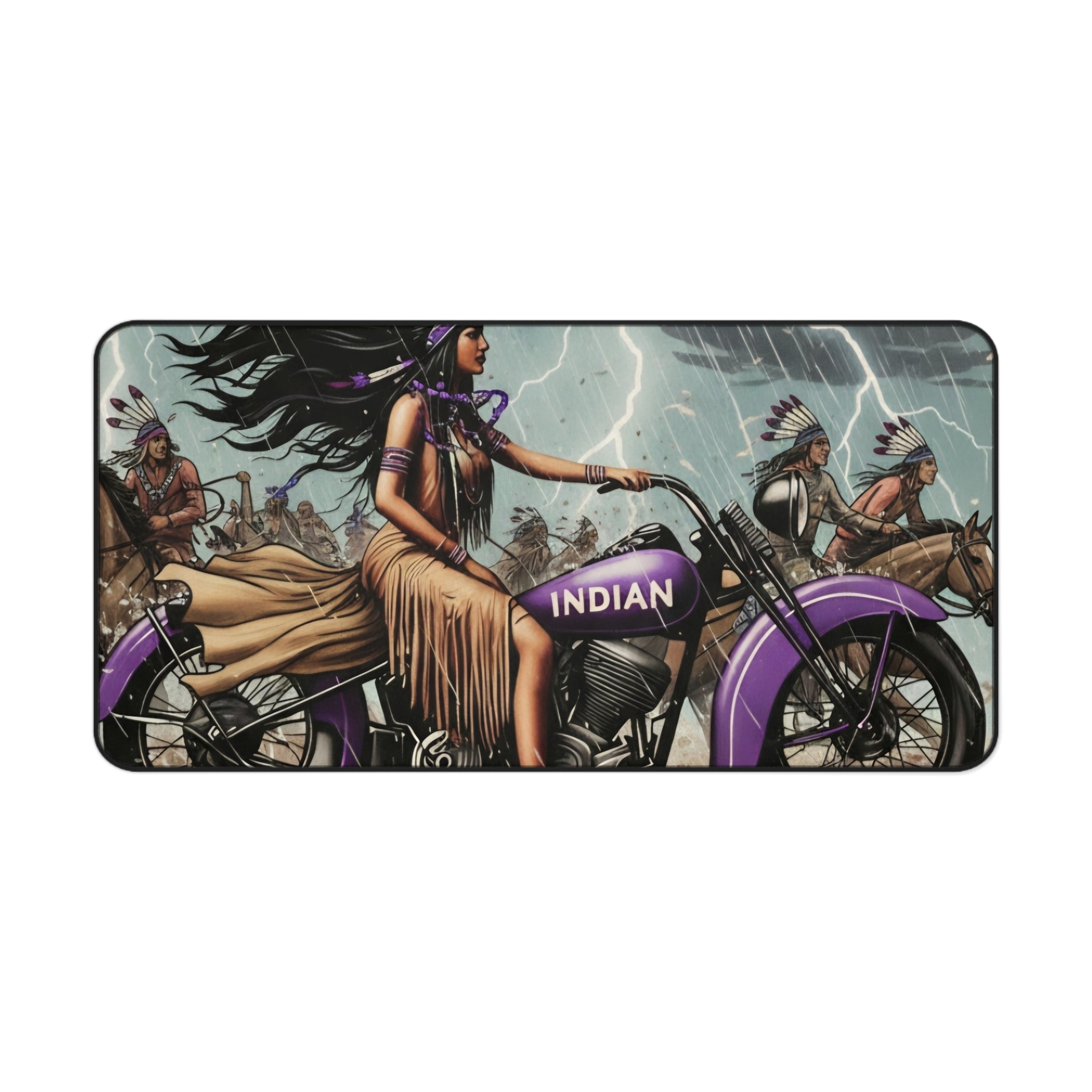 Indian Motorcycle Native Rider Desk Mat — Vintage Biker Art Mouse Pad