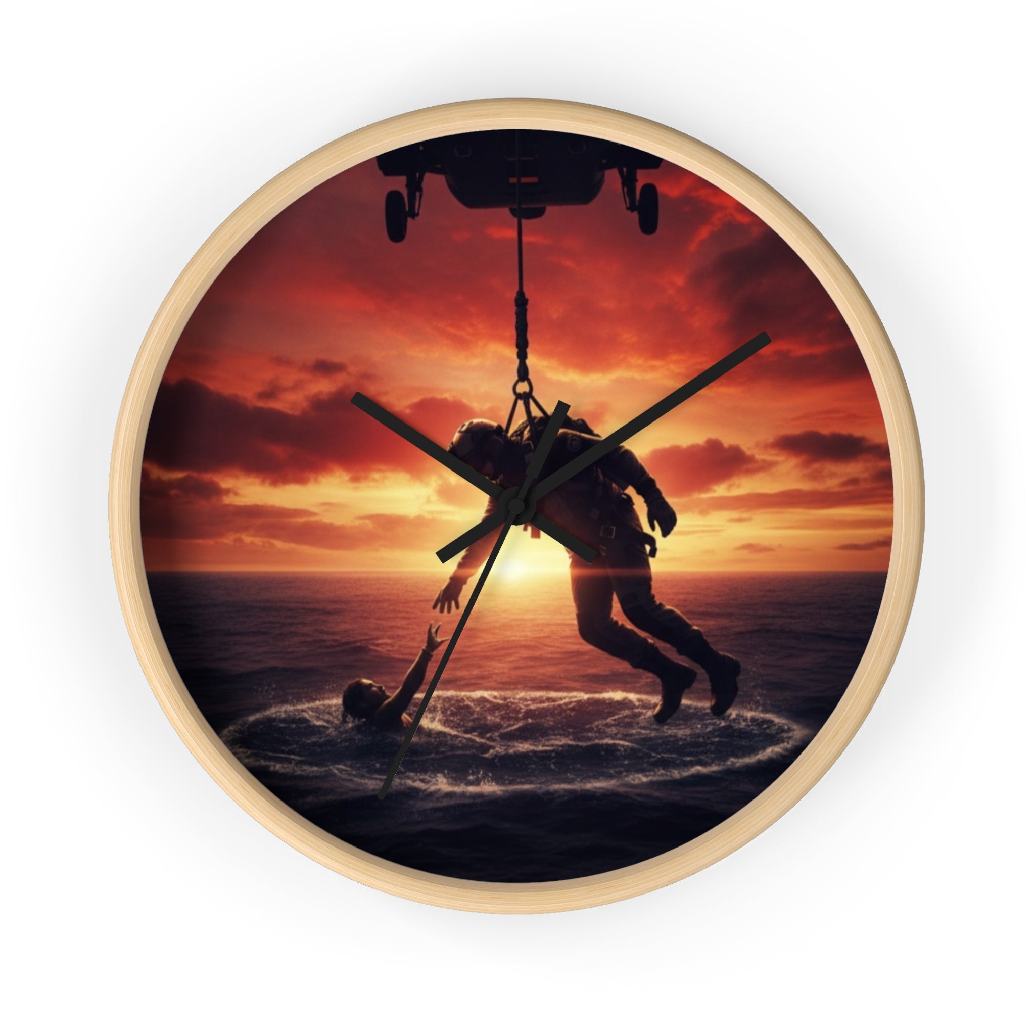 Wall Clock — Dramatic Rescue Helicopter Sunset Clock for First Responders & Military