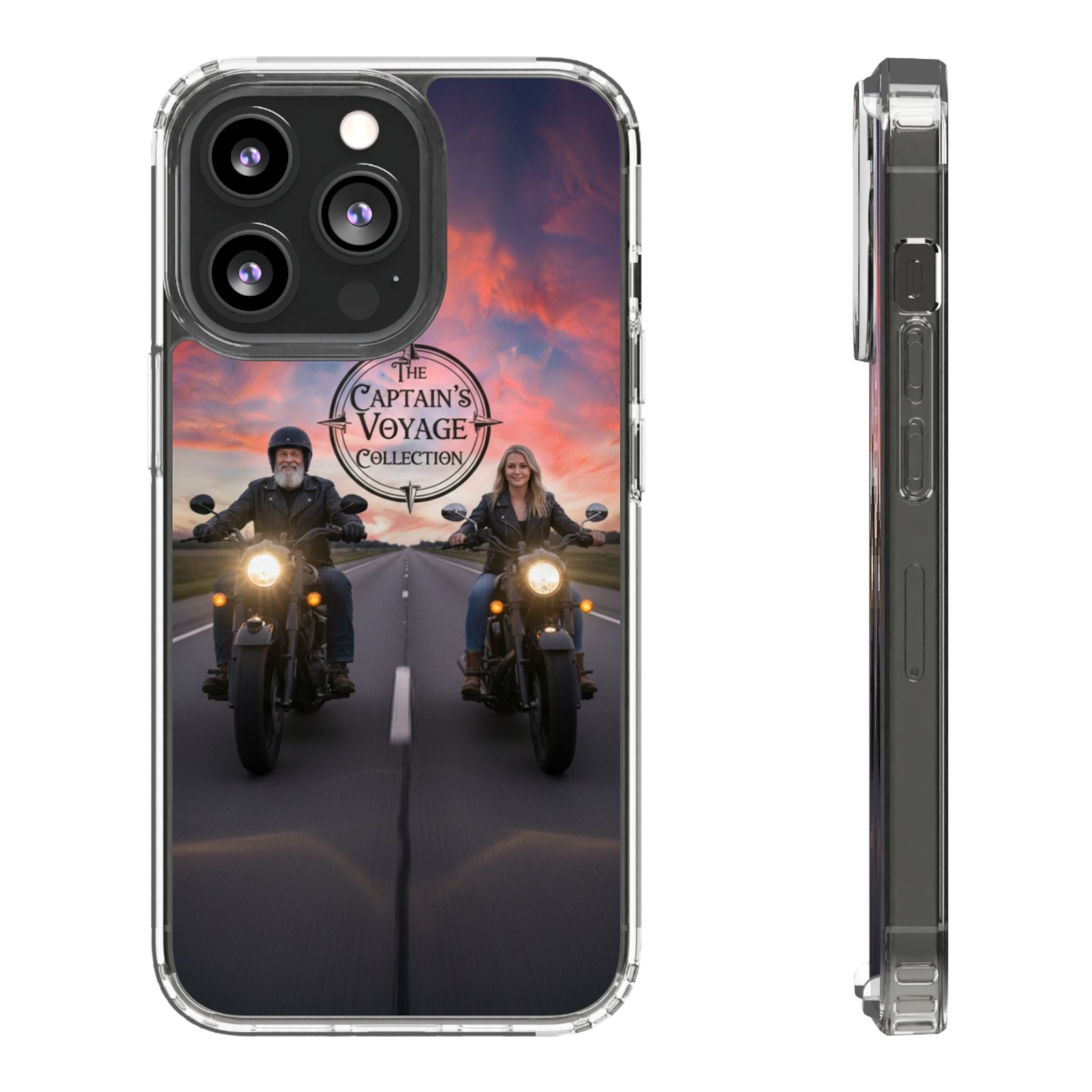 Clear Phone Case — 'The Captain's Voyage Collection' Motorcycle Sunset Design