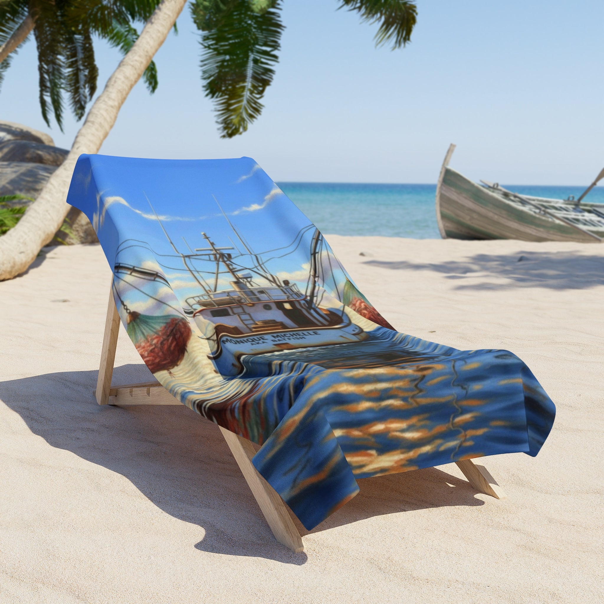 Fishing Boats Beach Towel - Nautical Harbor Scene Coastal Towel