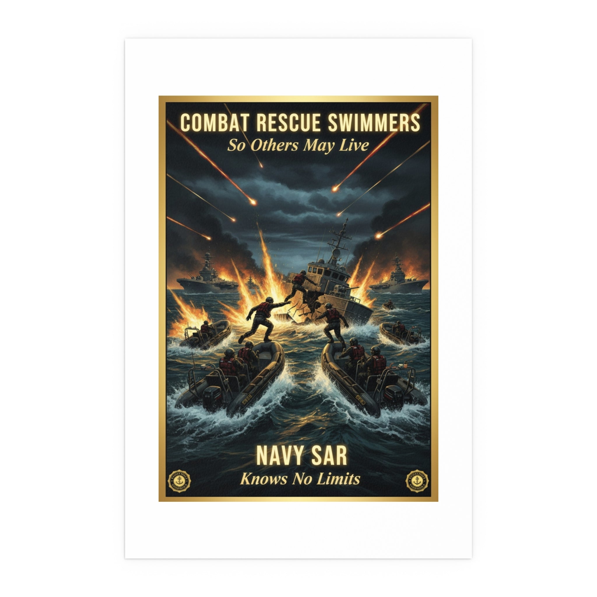 Combat Rescue Swimmers Silk Poster — 'So Others May Live' Navy SAR Wall Art