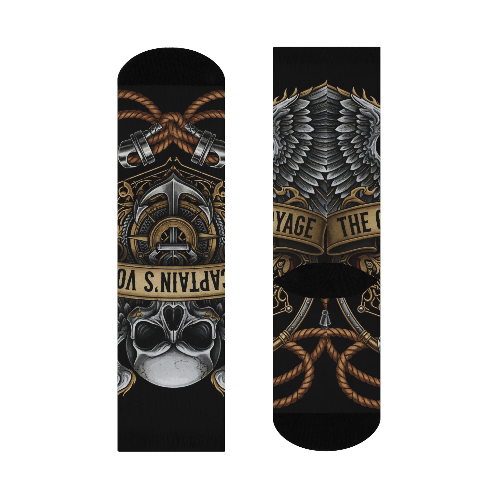 Skull Captain’s Voyage Cushioned Crew Socks – Nautical Pirate Skull Design