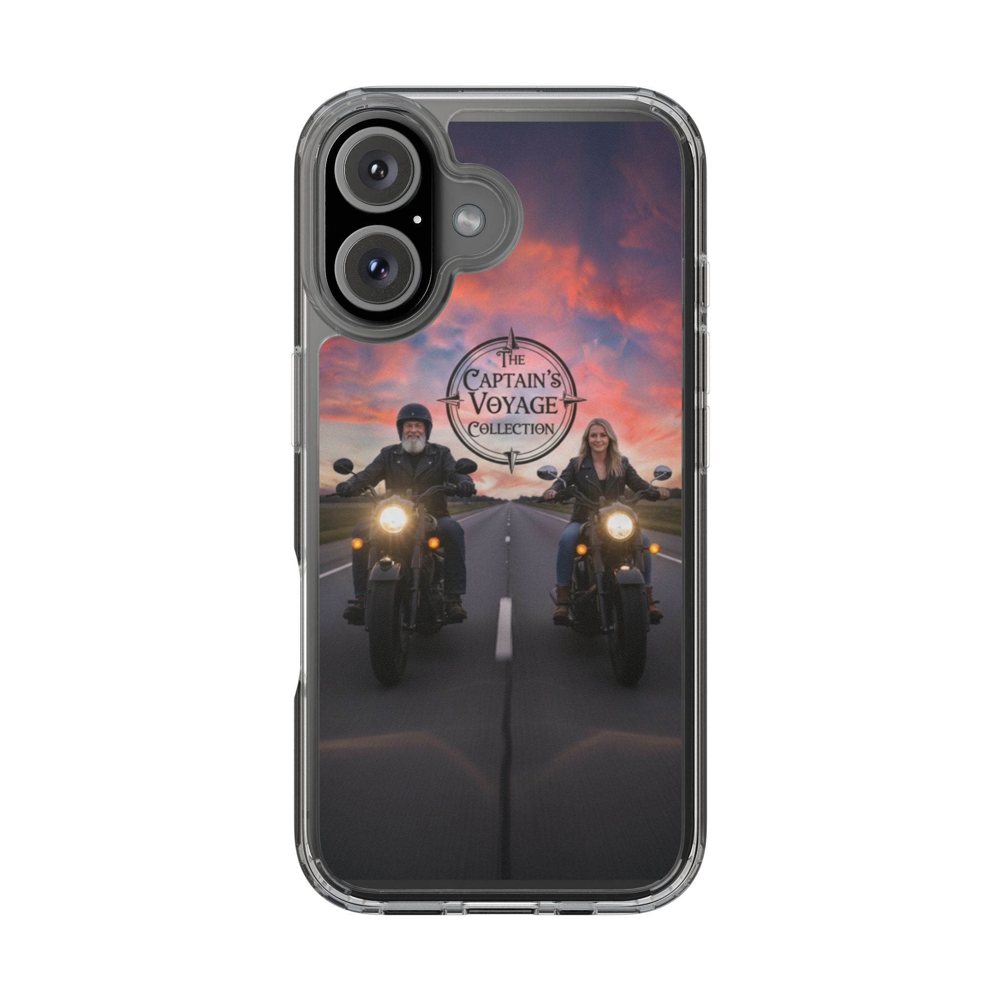 Clear Phone Case — 'The Captain's Voyage Collection' Motorcycle Sunset Design