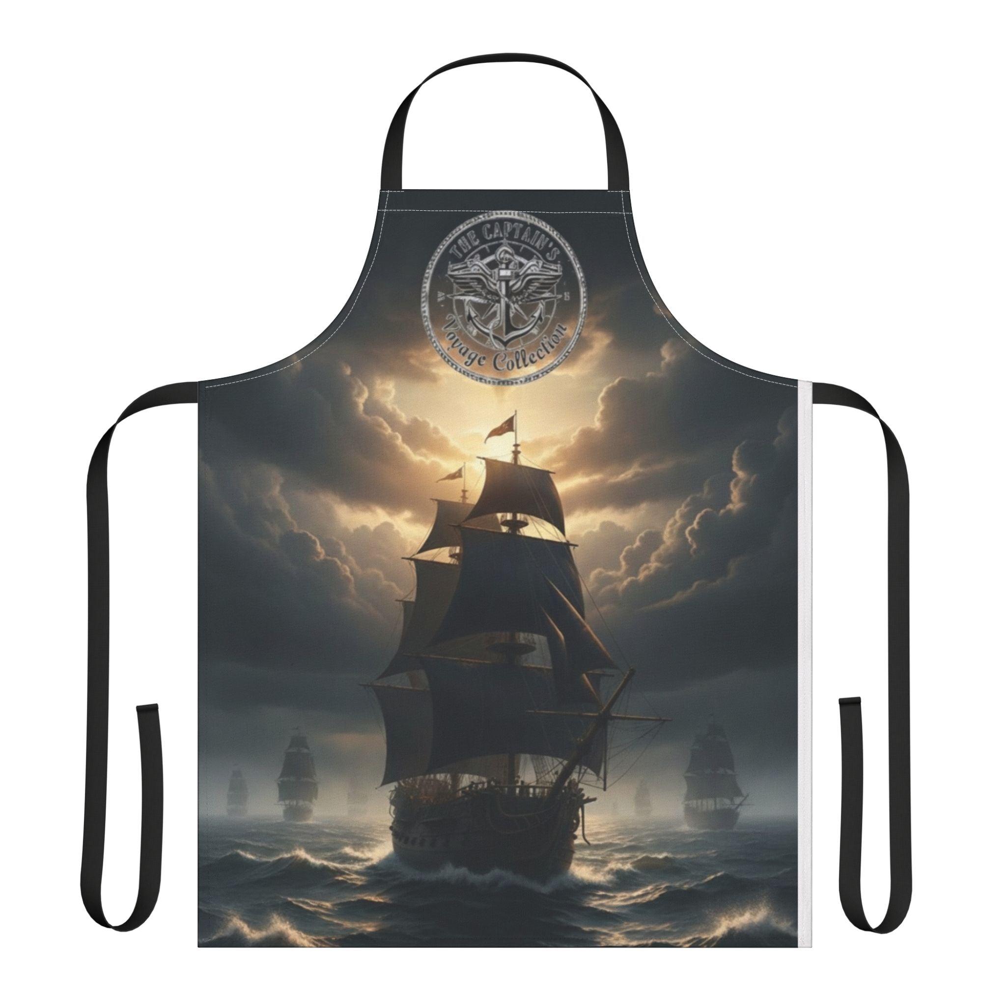 Nautical Pirate Ship Apron — Stormy Sea Cooking Apron with Anchor Emblem