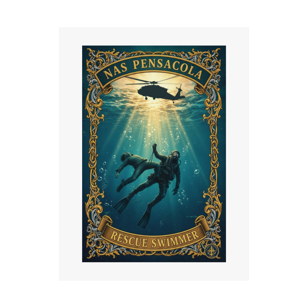 NAS Pensacola Rescue Swimmer Matte Vertical Poster — Military Diver Wall Art