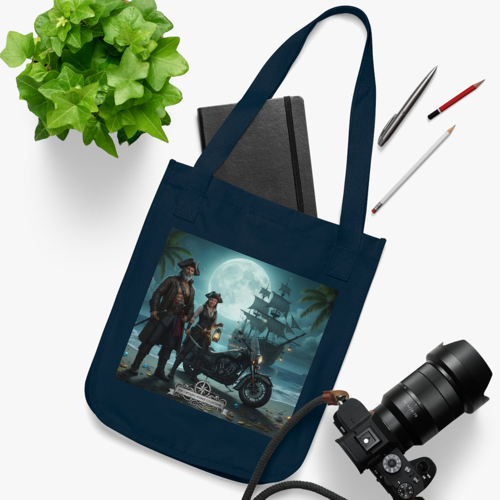 Pirate Night Motorcycle Tote — Moonlit Ship & Buccaneers Organic Canvas Bag