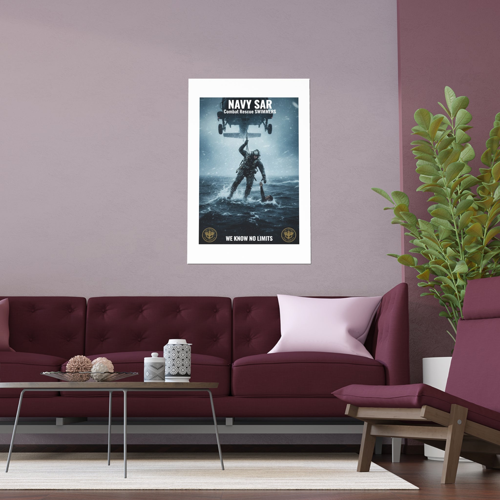 Rescue Diver Silk Poster – Dramatic Sea & Helicopter Wall Art (Indoor/Outdoor)