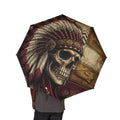 Skull & Feather Headdress Foldable Umbrella — Semi-Automatic Tribal Skull Rain Umbrella
