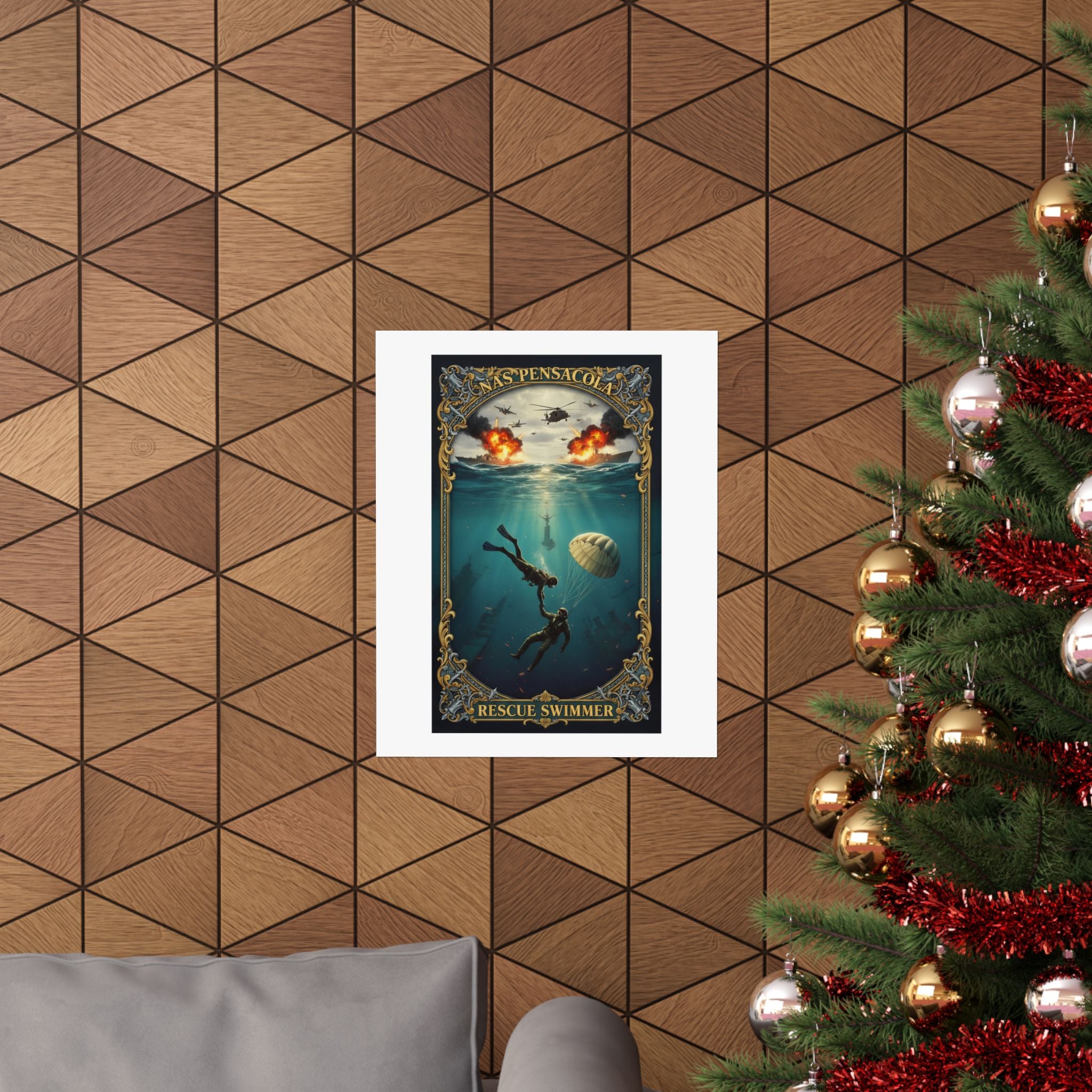 Rescue Swimmer Matte Vertical Poster — NAS Pensacola Military Aviation & Sea Rescue Art