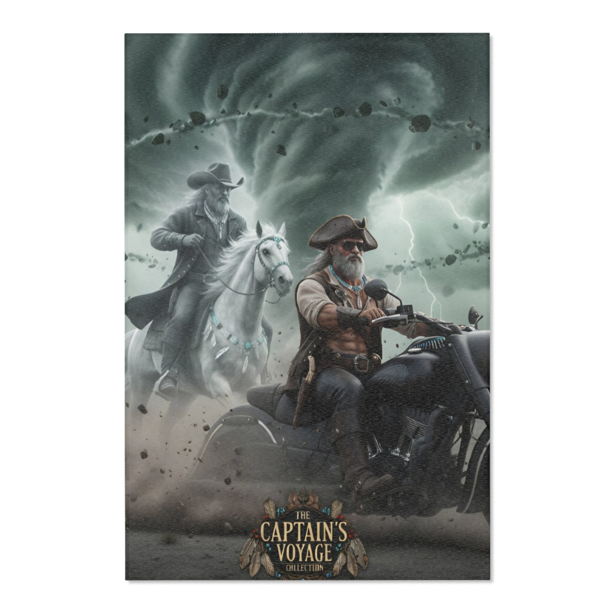 Captain's Voyage Area Rug — Biker Pirate Storm Scene Decorative Floor Mat