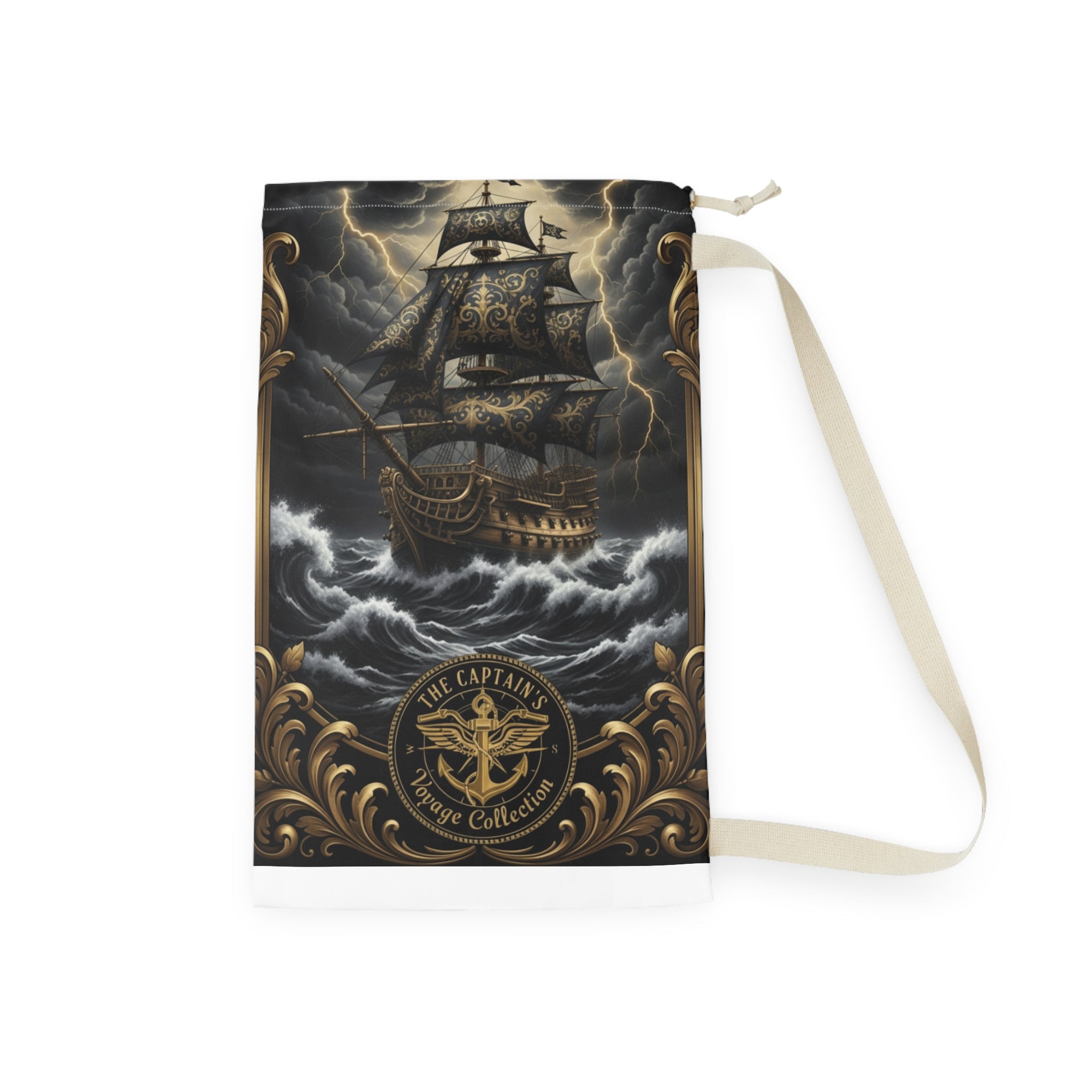 Nautical Pirate Ship Laundry Bag — Vintage Sea Captain Design