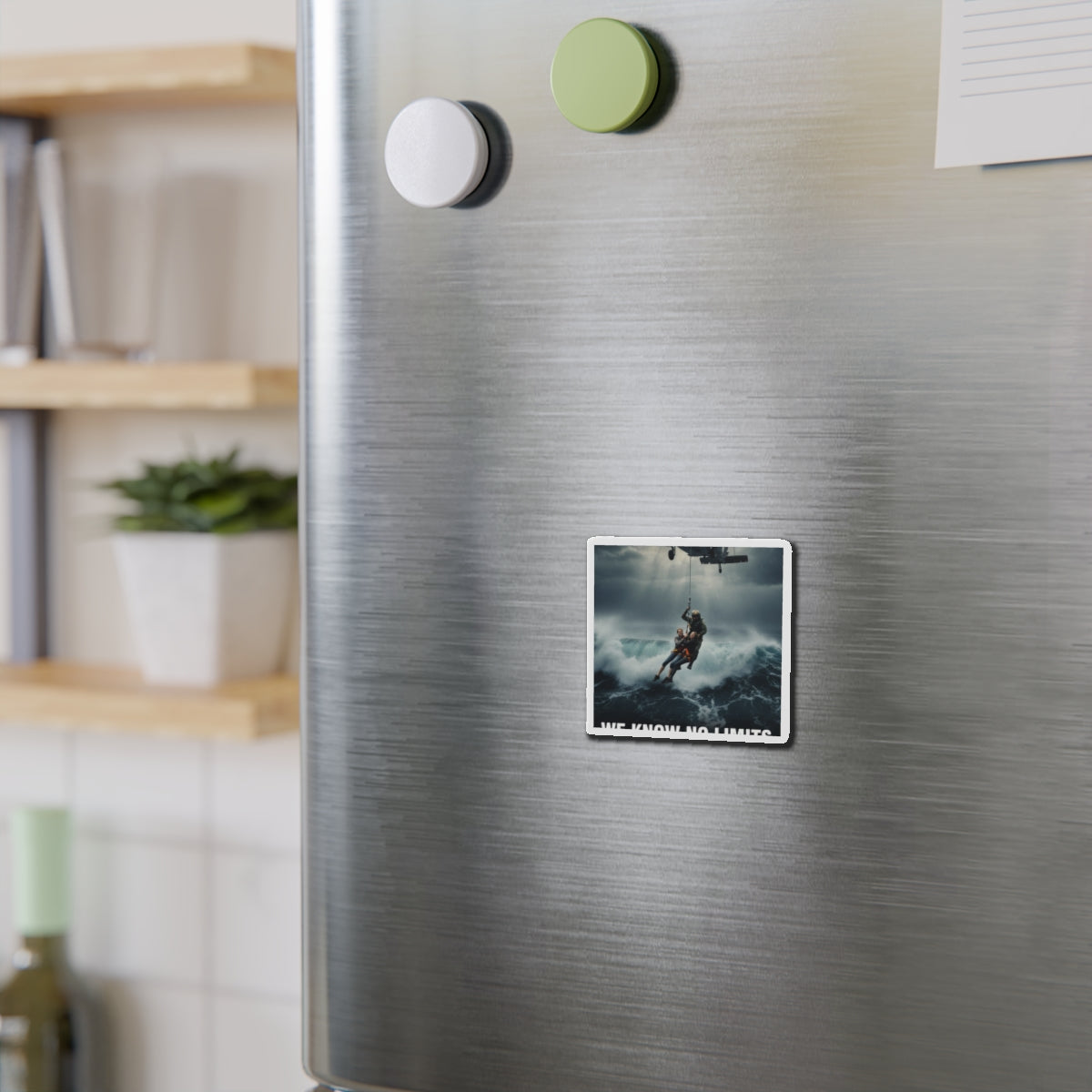 Rescue Helicopter Die-Cut Magnet — 'We Know No Limits' Ocean Rescue Design