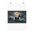 Rescue at Sea Matte Vertical Poster — Dramatic Navy Helicopter & Ship Storm Print