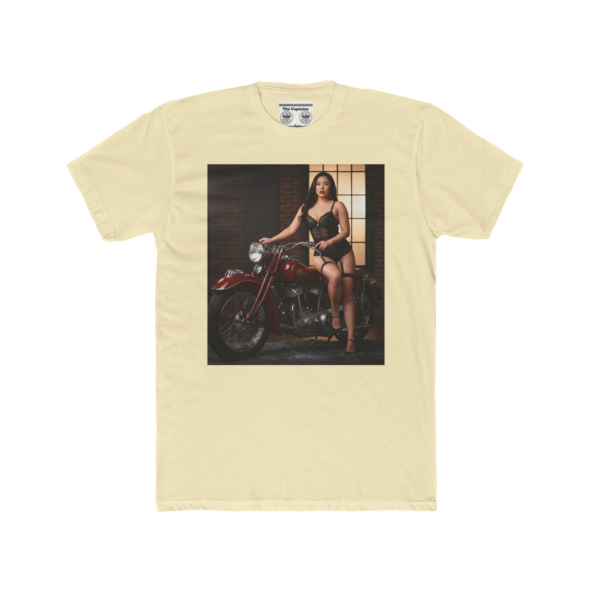 Vintage Motorcycle Pinup Tee — Retro Biker Photo Graphic T-Shirt