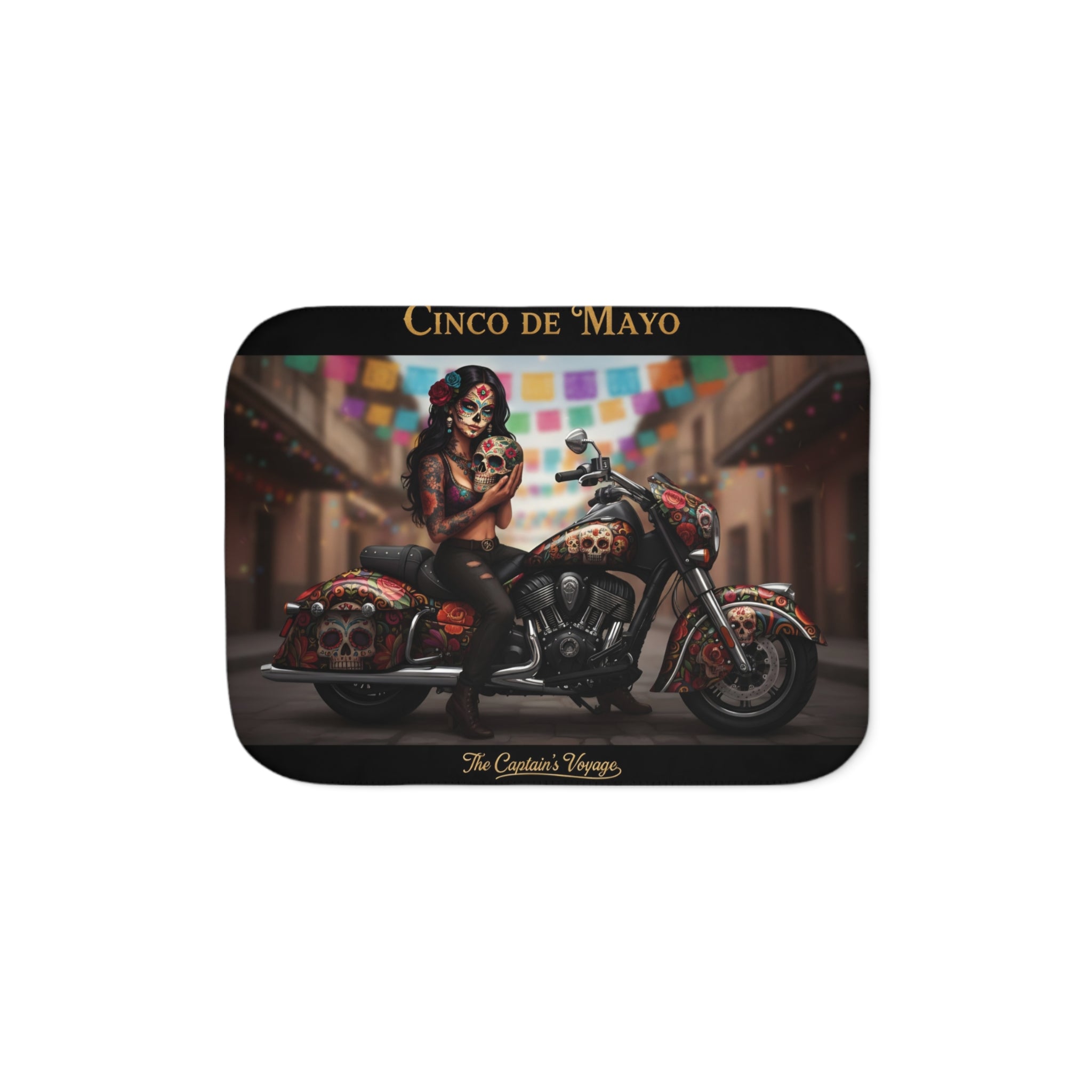 Cinco de Mayo Day of the Dead Biker Sherpa Blanket