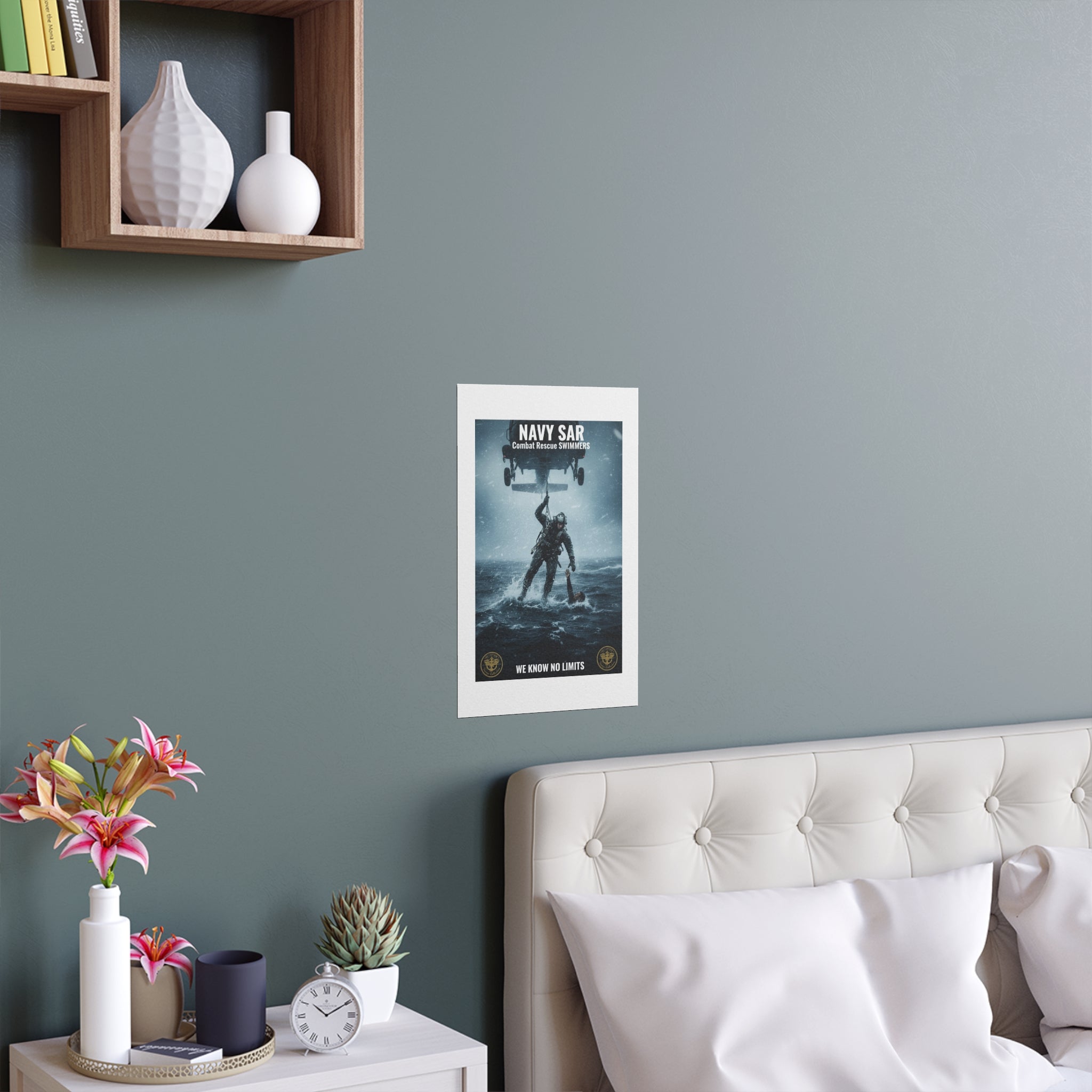 Rescue Diver Silk Poster – Dramatic Sea & Helicopter Wall Art (Indoor/Outdoor)