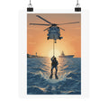 Matte Poster — Navy Rescue Helicopter at Sunset (Vertical)
