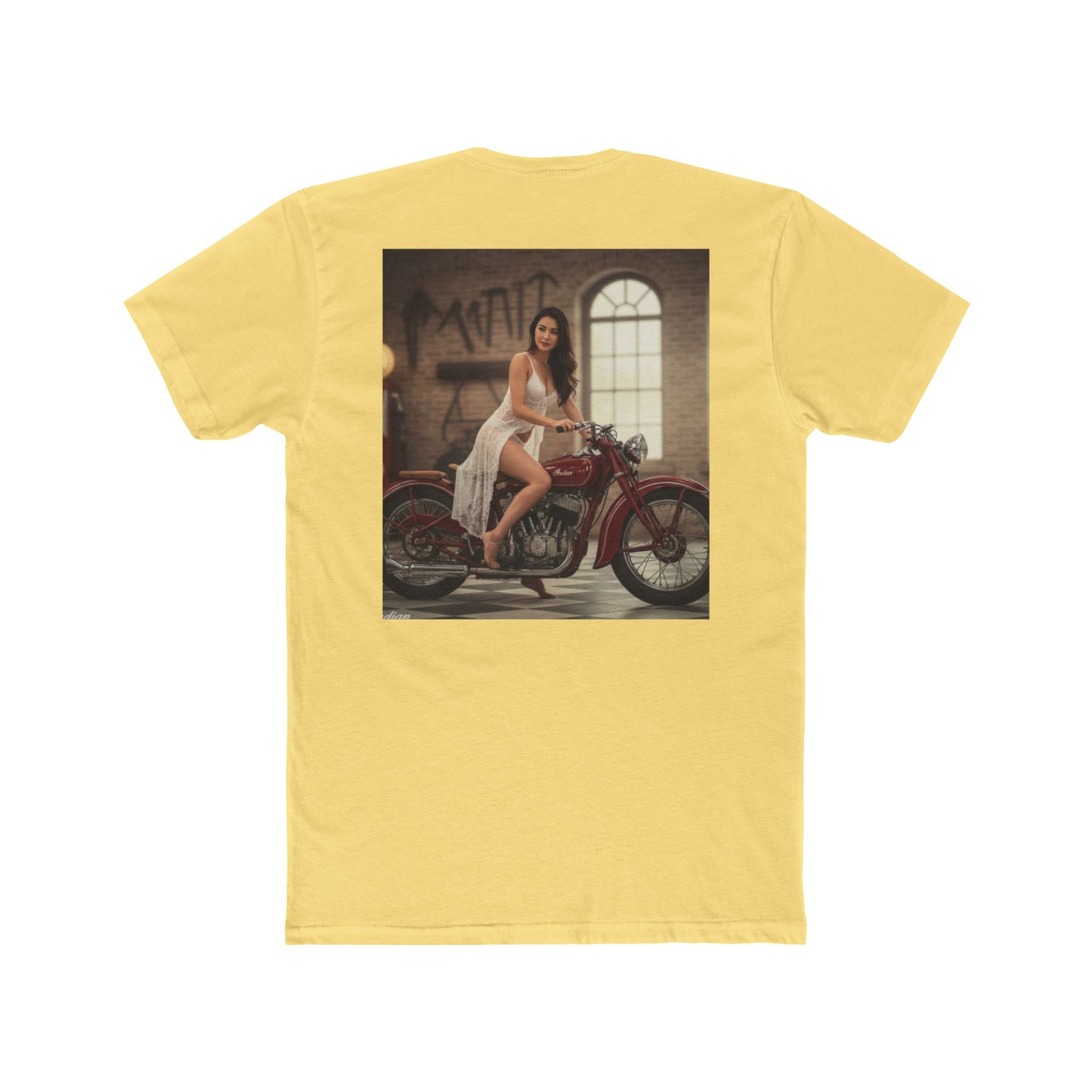 Vintage Motorcycle Pinup Tee — Retro Biker Photo Crewneck