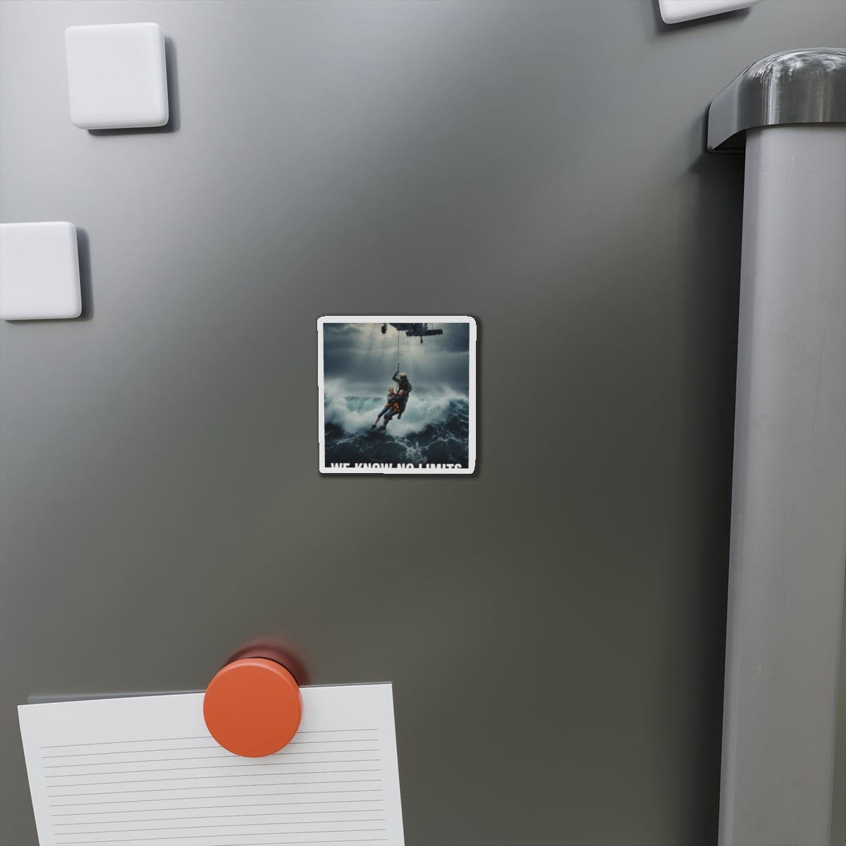 Rescue Helicopter Die-Cut Magnet — 'We Know No Limits' Ocean Rescue Design
