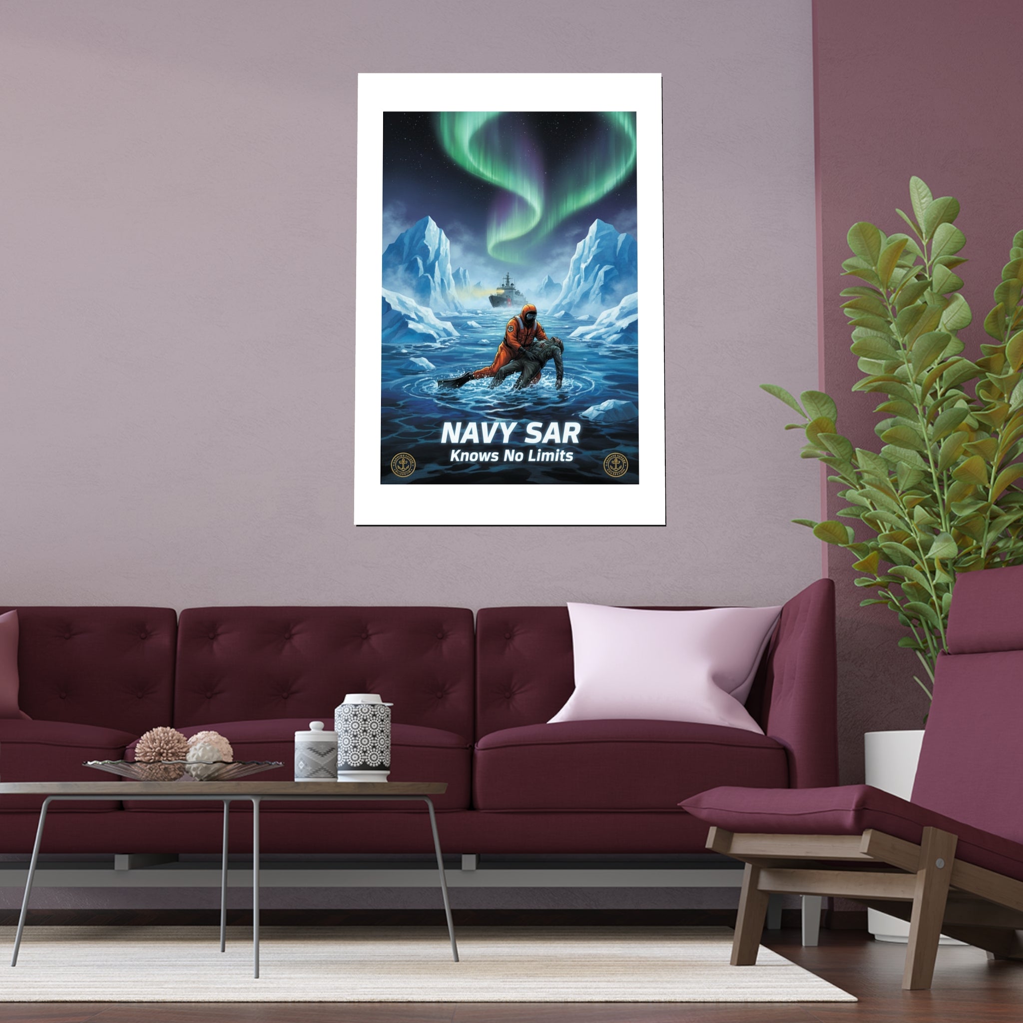 Silk Poster — 'Navy SAR Knows No Limits' Arctic Rescue Wall Art (Indoor/Outdoor)