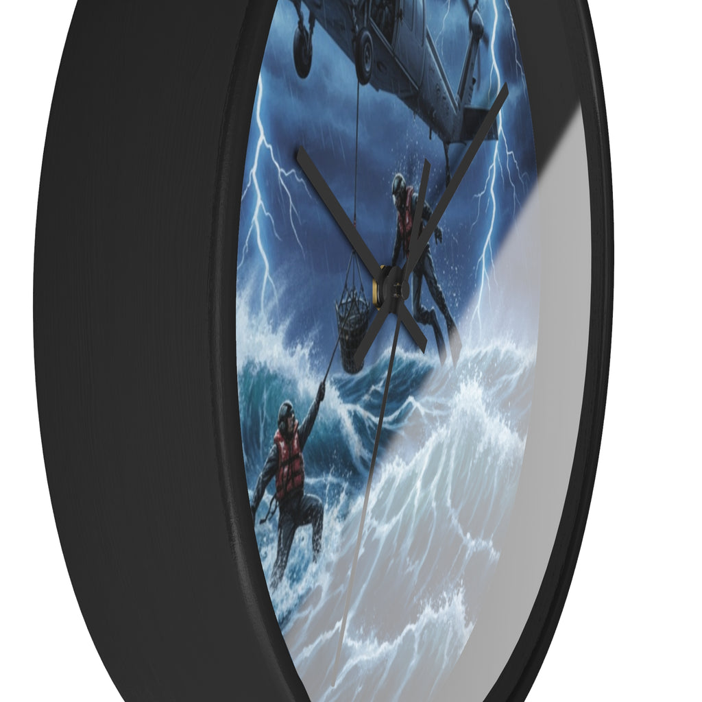 Rescue Helicopter Storm Wall Clock — Search & Rescue Ocean Scene