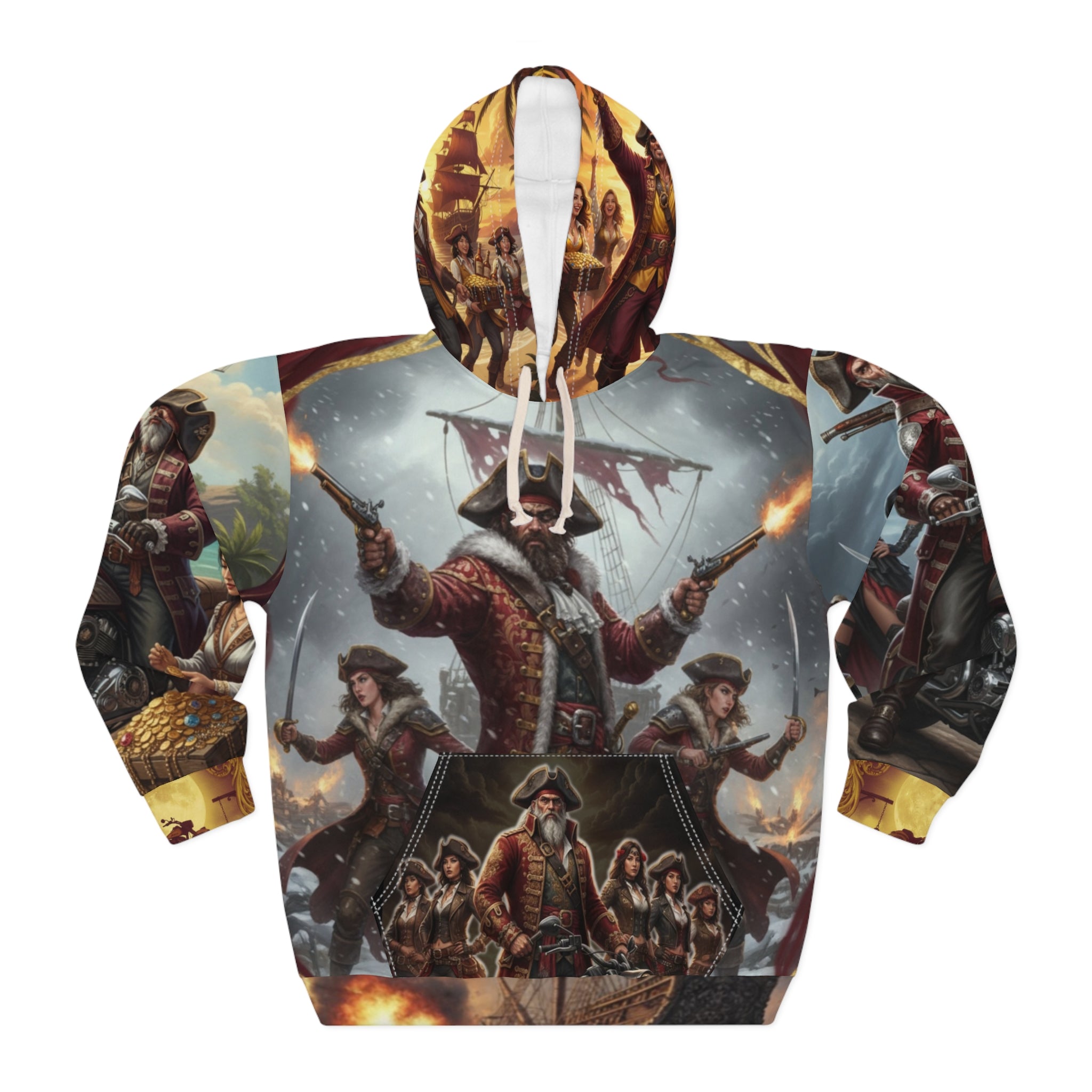 Pirate Captain All-Over Print Hoodie — Vintage Ship Battle Graphic