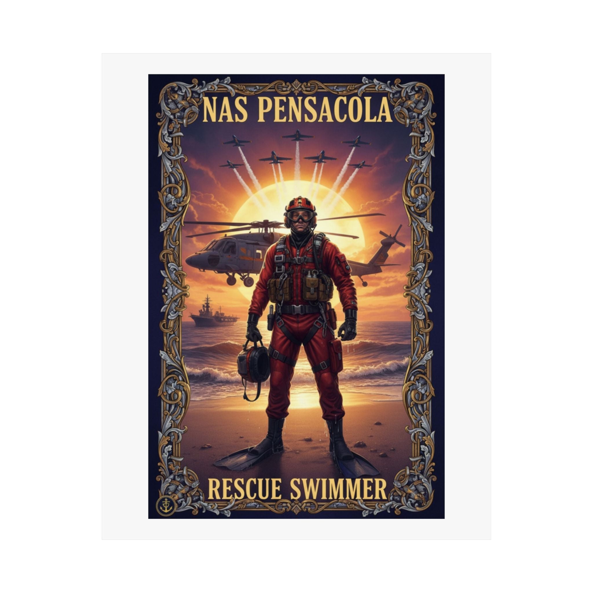 NAS Pensacola Rescue Swimmer Matte Poster — Military Search & Rescue Wall Art