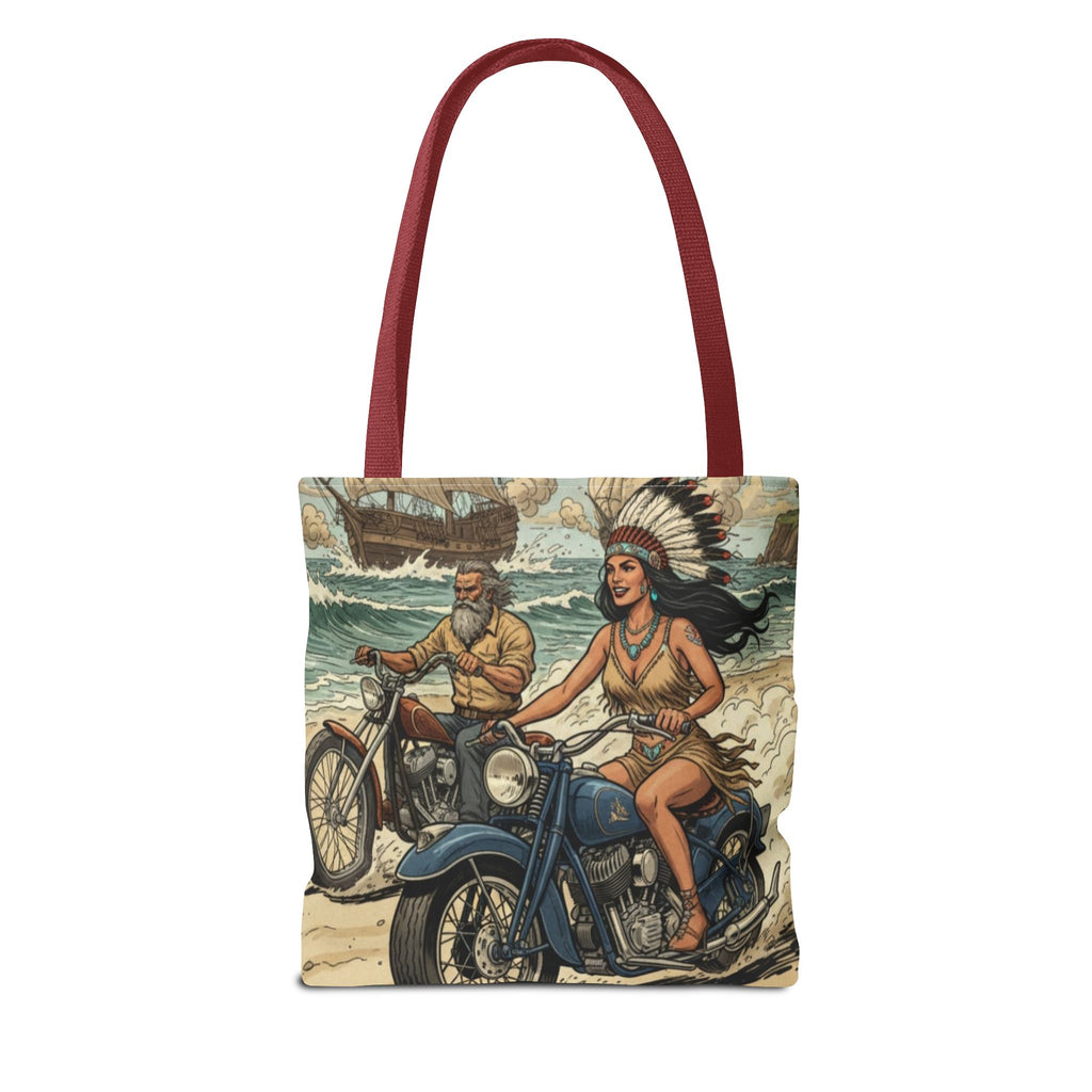 Vintage Biker Tote Bag — Motorcycle Pinup with Headdress