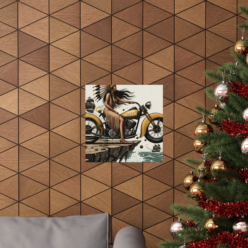 Vintage Indian Motorcycle Poster — Native Rider Matte Vertical Art Print