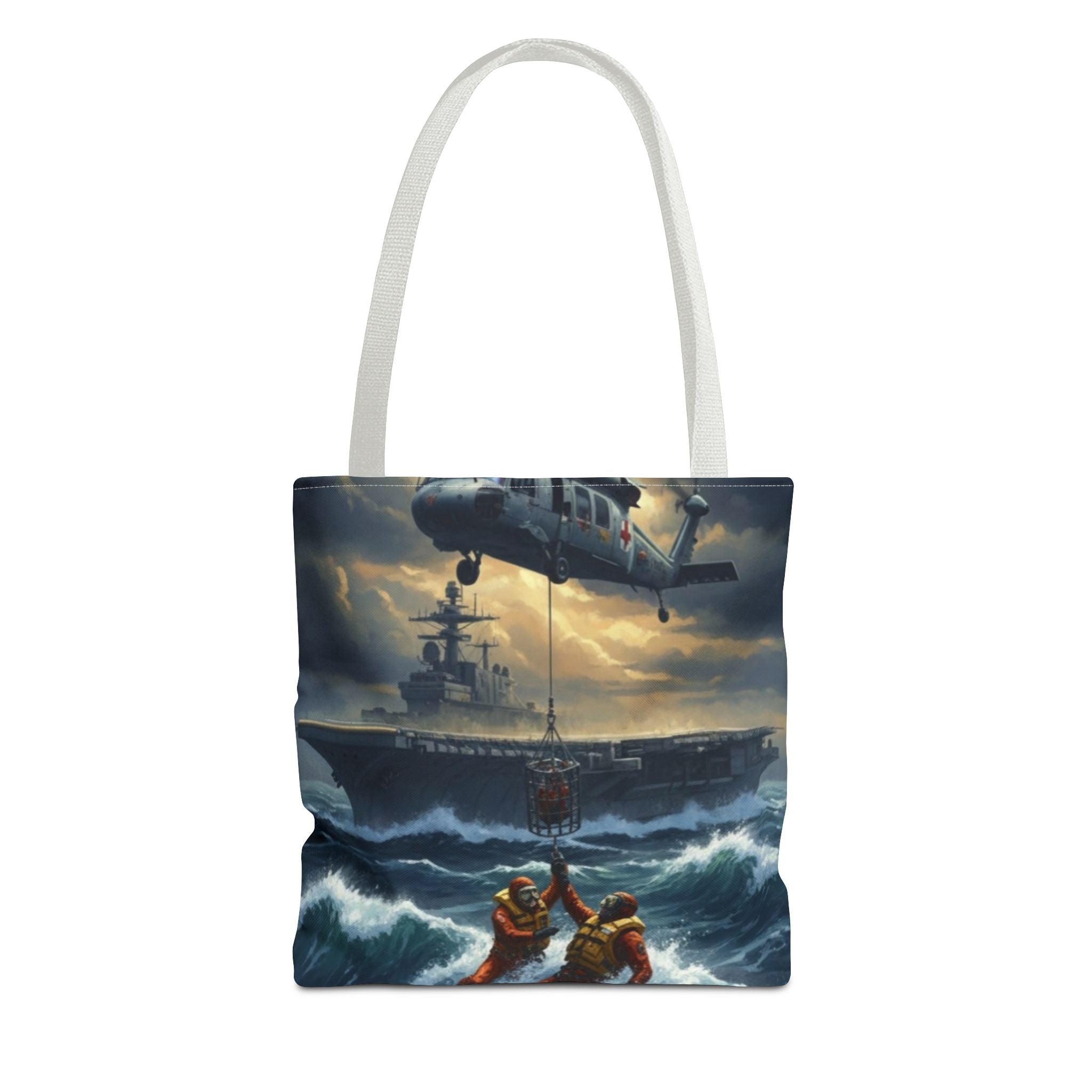 Rescue Squadron Tote Bag – Military Helicopter & Ship Search and Rescue Artwork