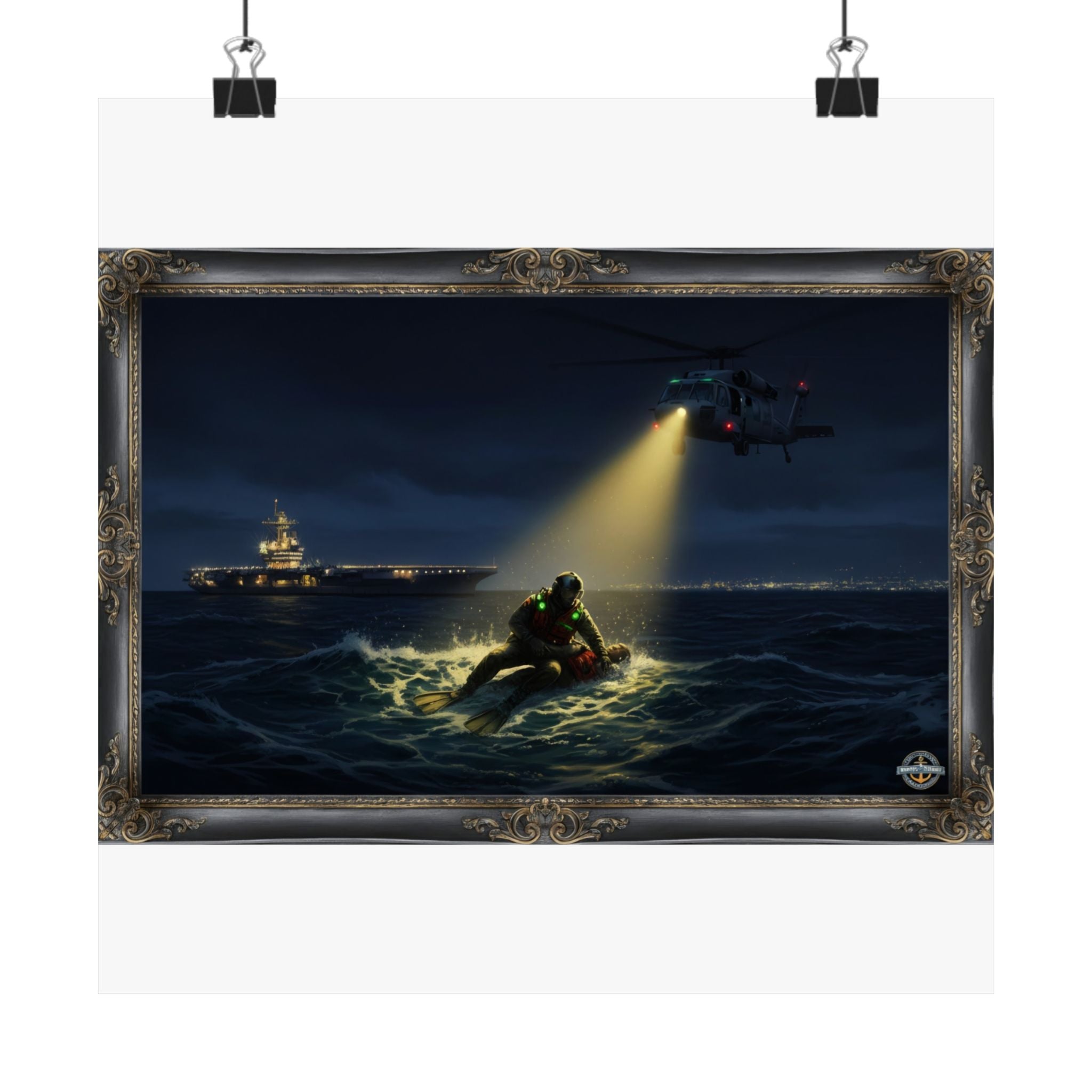 Navy SAR Rescue Night Scene Matte Poster