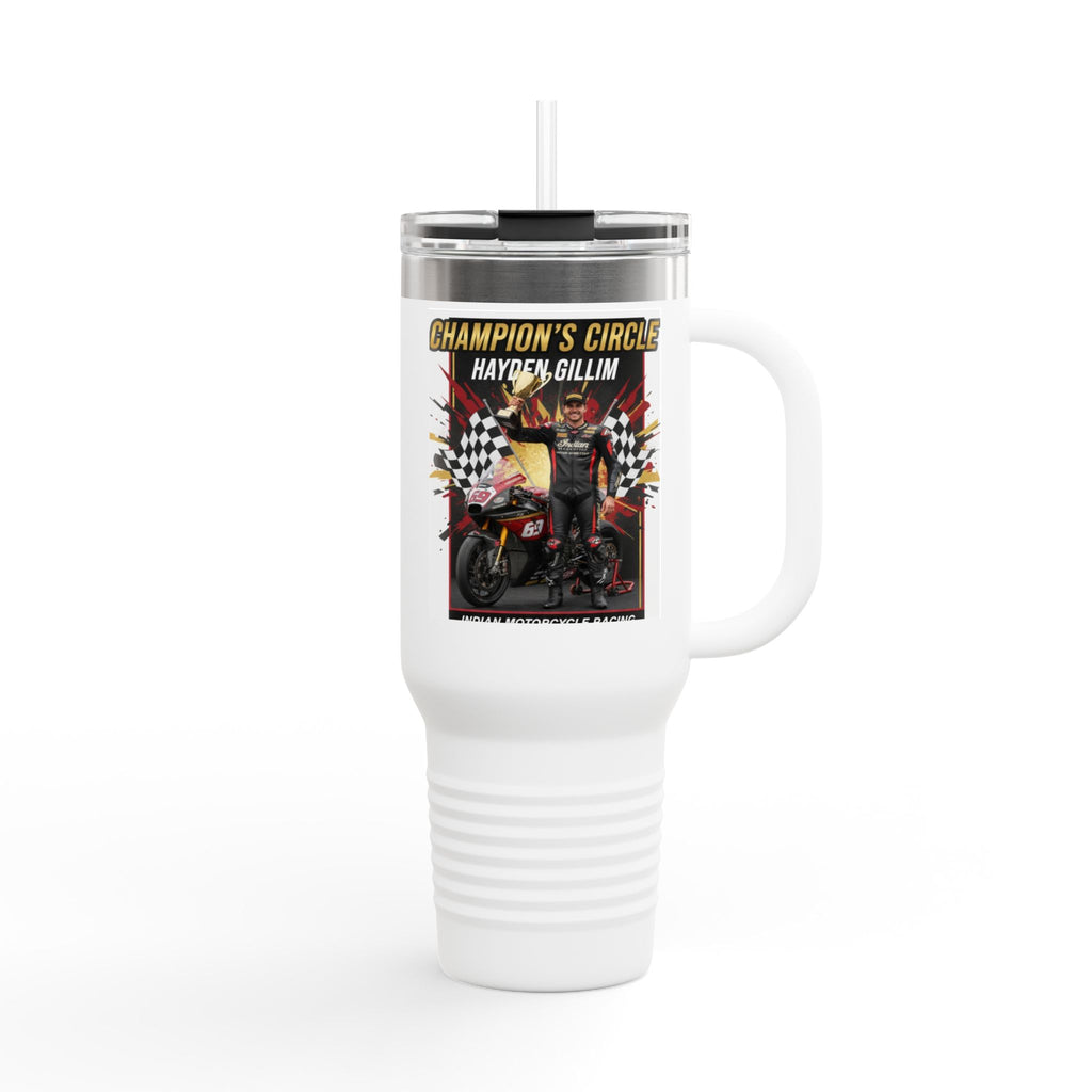 40oz Insulated Travel Mug — Champion’s Circle Motorcycle Racing Design (Hayden Gillin)