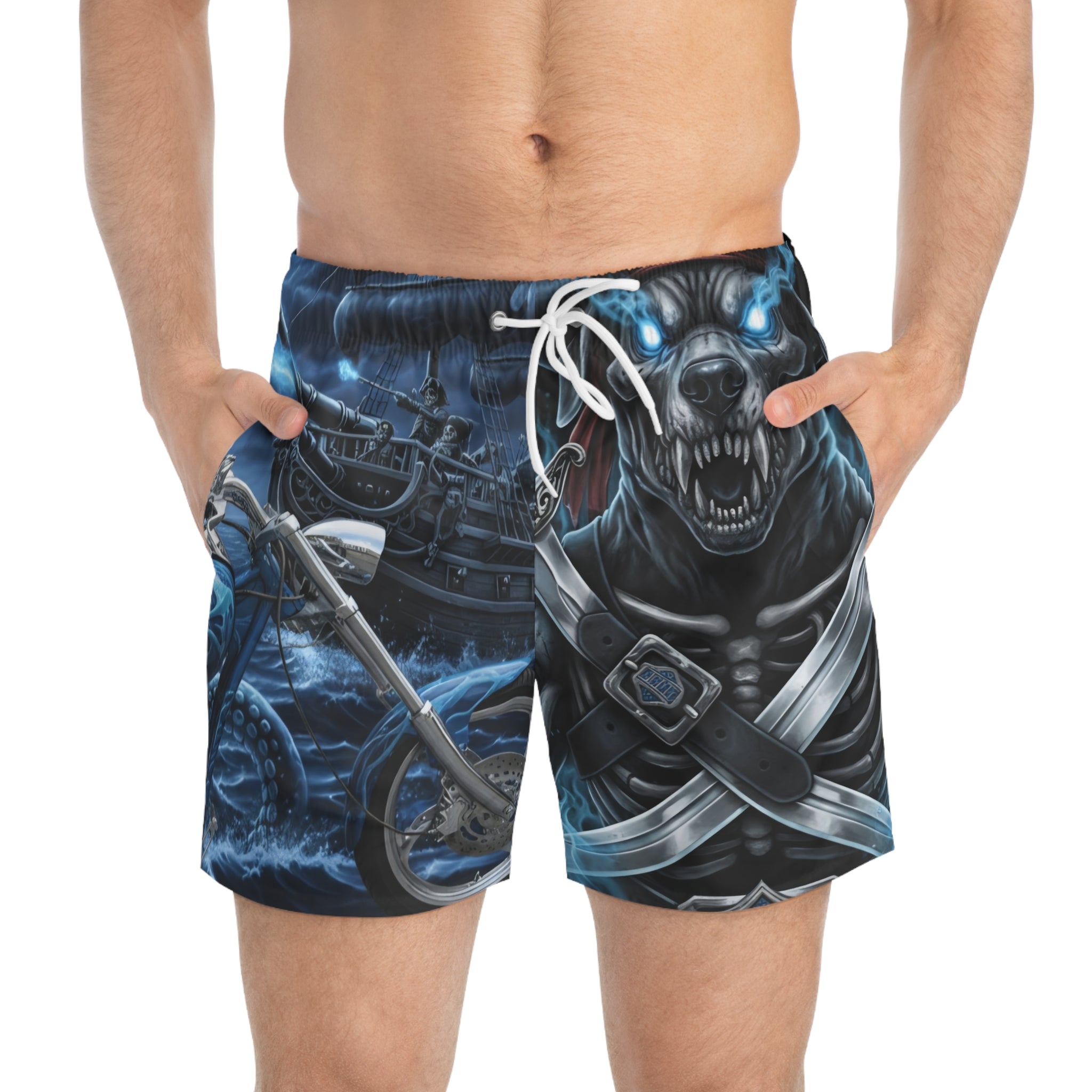Ghost Pirate Motorcycle Swim Trunks