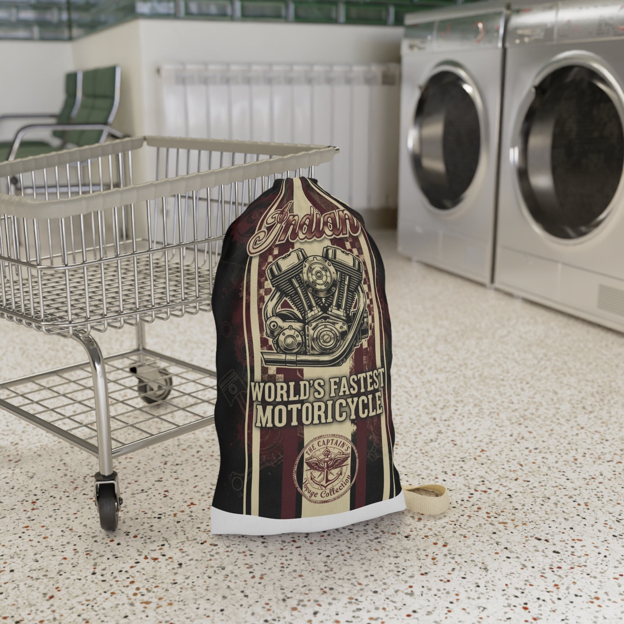 Motorcycle Laundry Bag — 'Indian' Vintage Engine & Skull Headdress Design