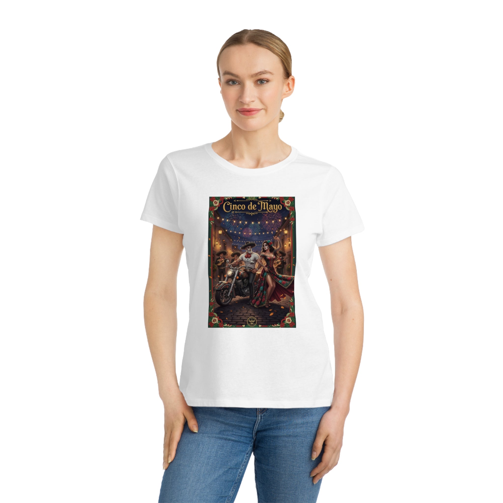 Cinco de Mayo Day of the Dead Motorcycle T‑Shirt — Día de Muertos Pinup Tee