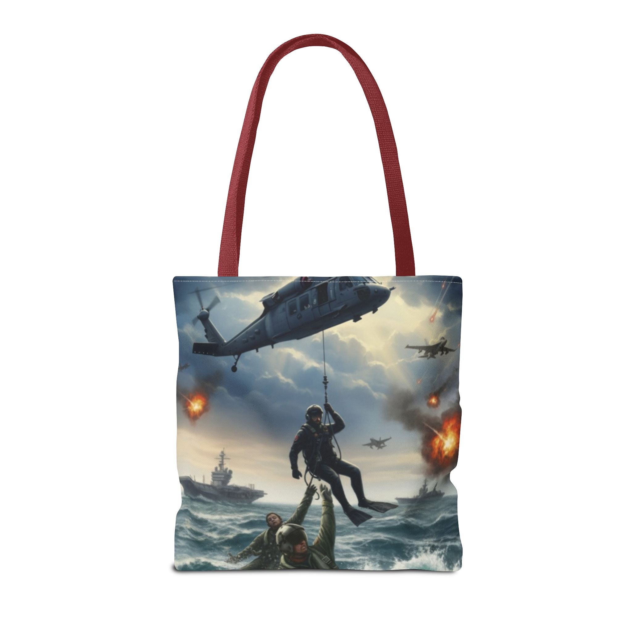 Rescue Squadron Tote Bag – Military Helicopter & Ship Search and Rescue Artwork