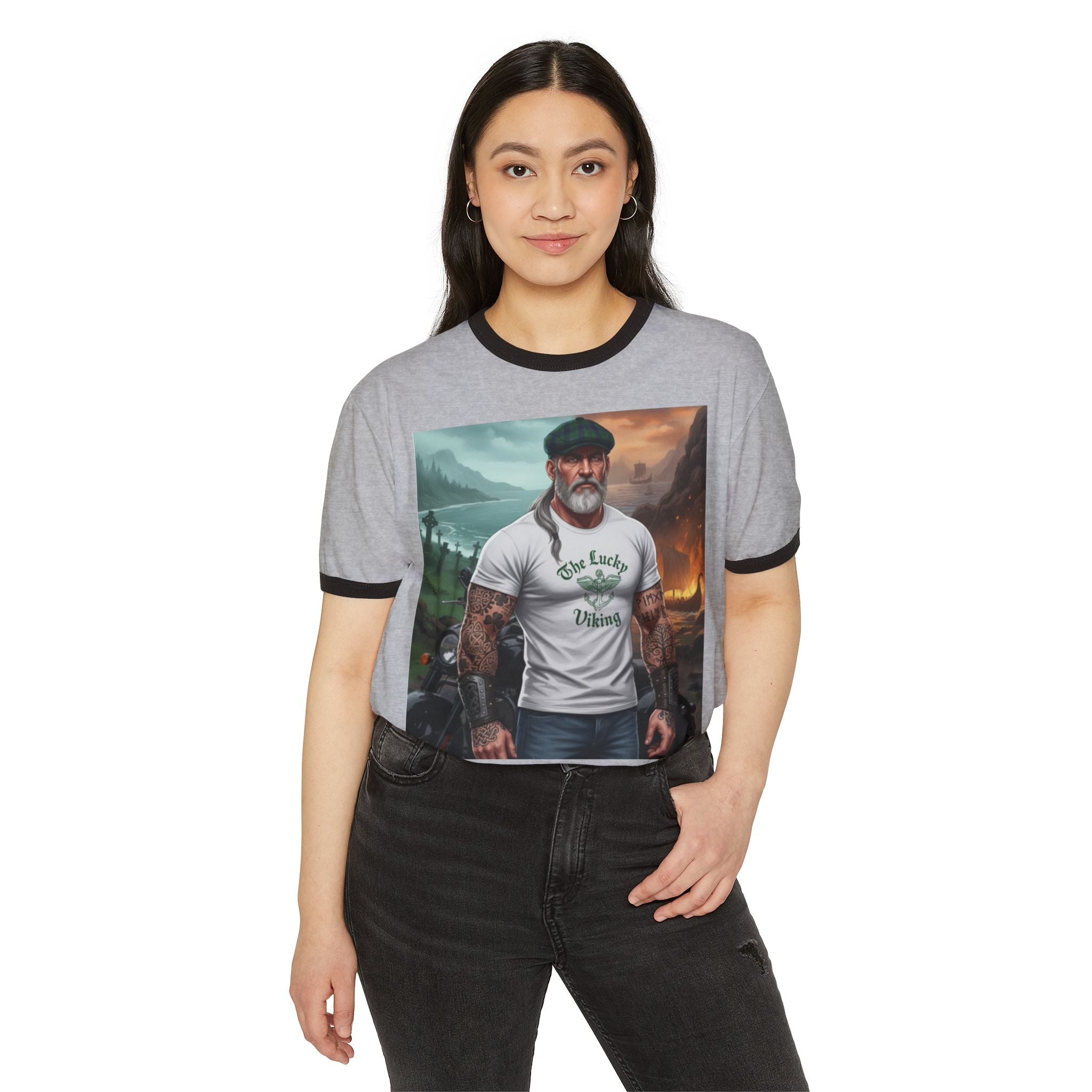 Viking Dad Graphic T-Shirt — "The Lucky Viking" Ringer Tee