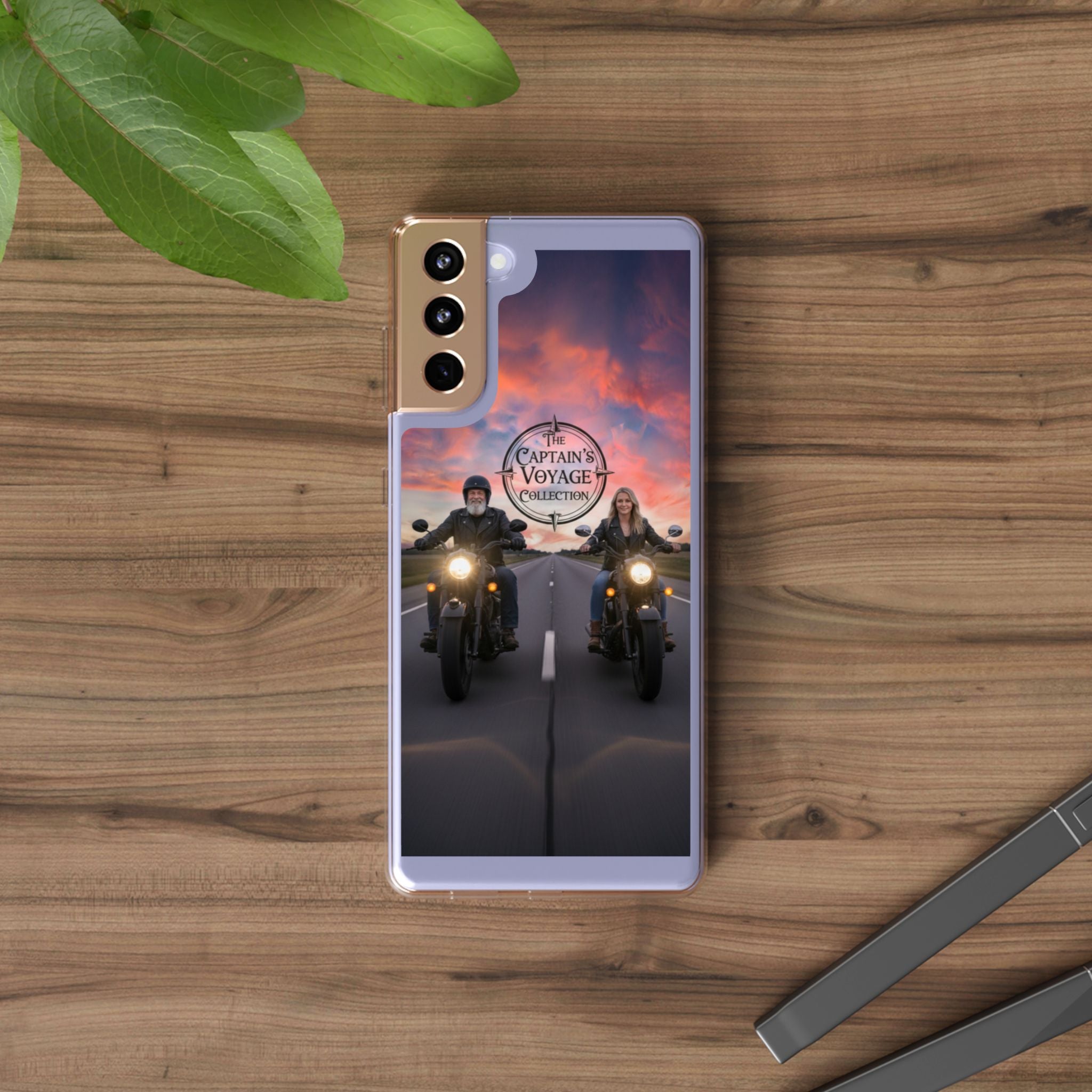 Clear Phone Case — 'The Captain's Voyage Collection' Motorcycle Sunset Design