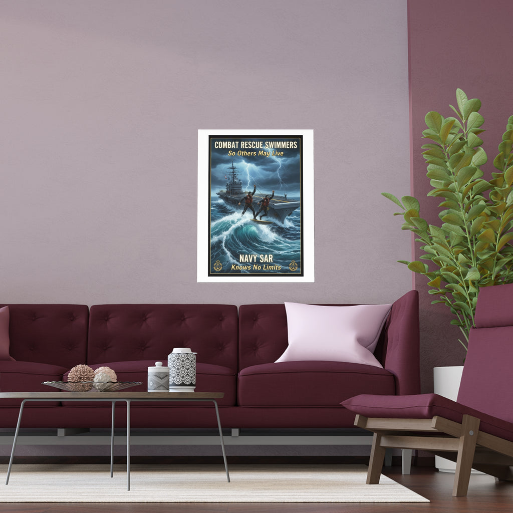 Navy Storm Surfing Silk Poster — Military Aircraft Carrier Art Print (Indoor/Outdoor)