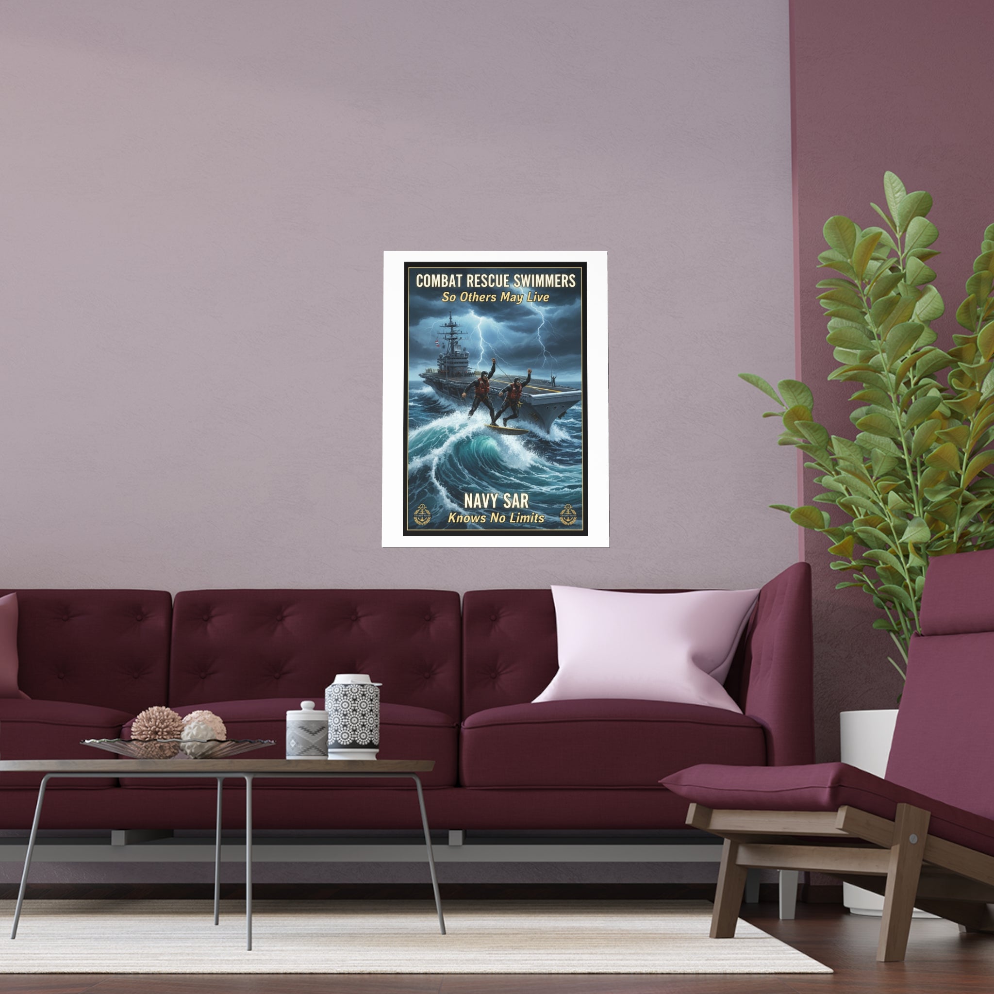 Navy Storm Surfing Silk Poster — Military Aircraft Carrier Art Print (Indoor/Outdoor)