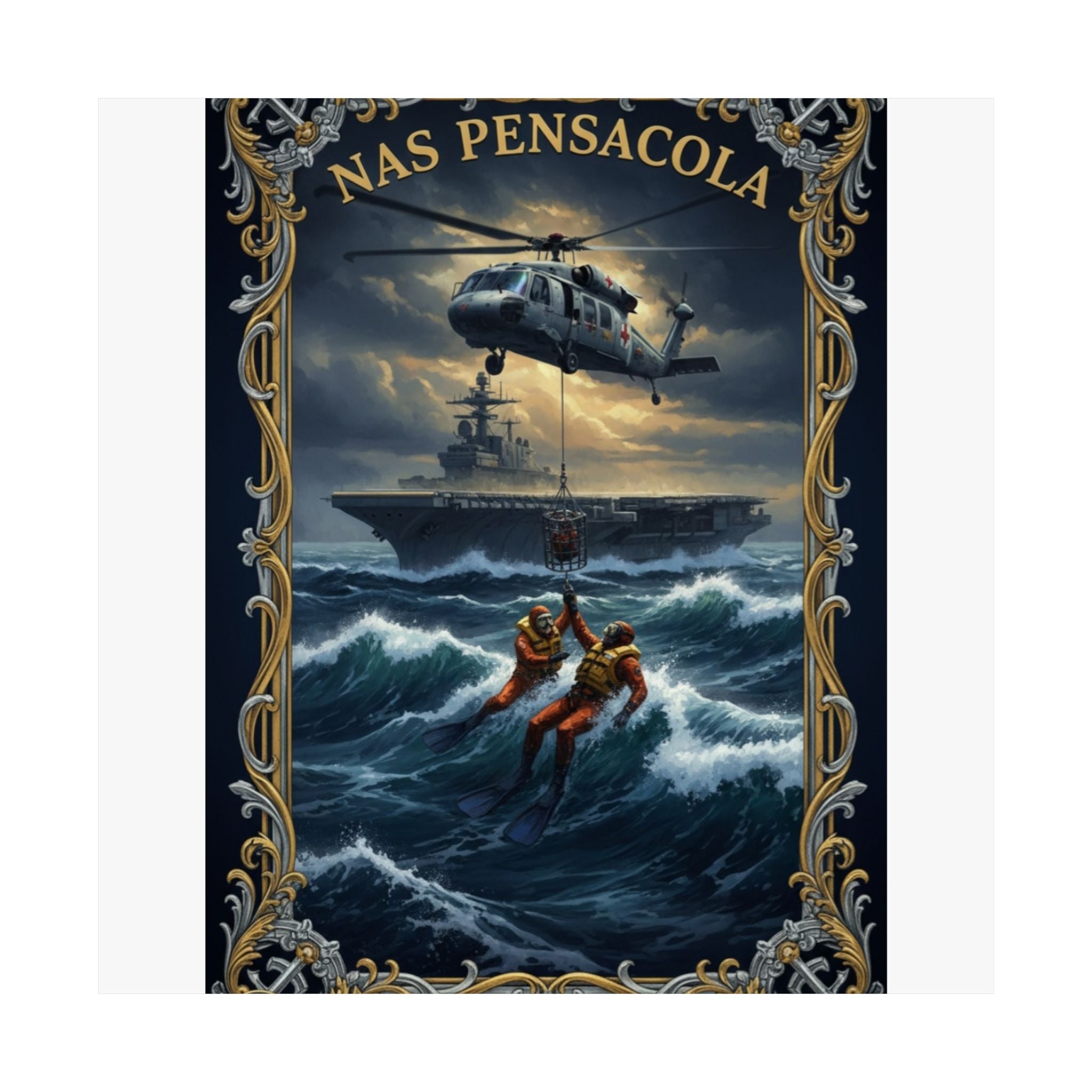NAS Pensacola Rescue Poster — Matte Vertical Military Wall Art