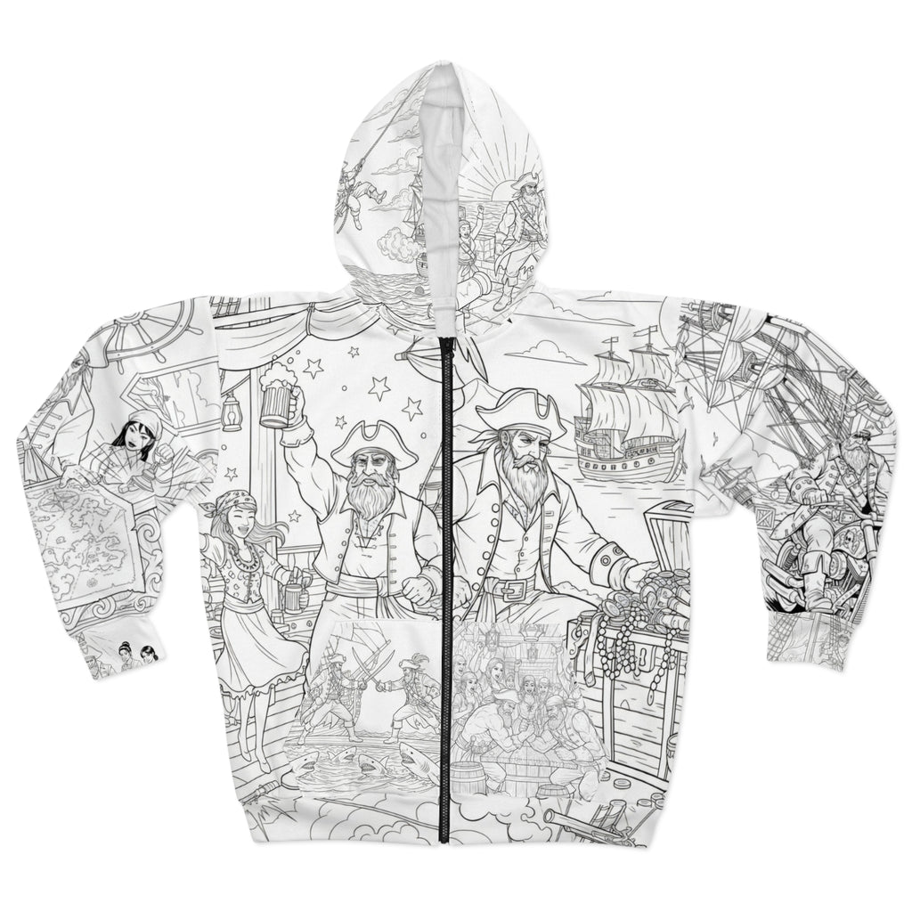 Pirate Adventure Zip Hoodie — All-Over-Print Coloring-Style Design